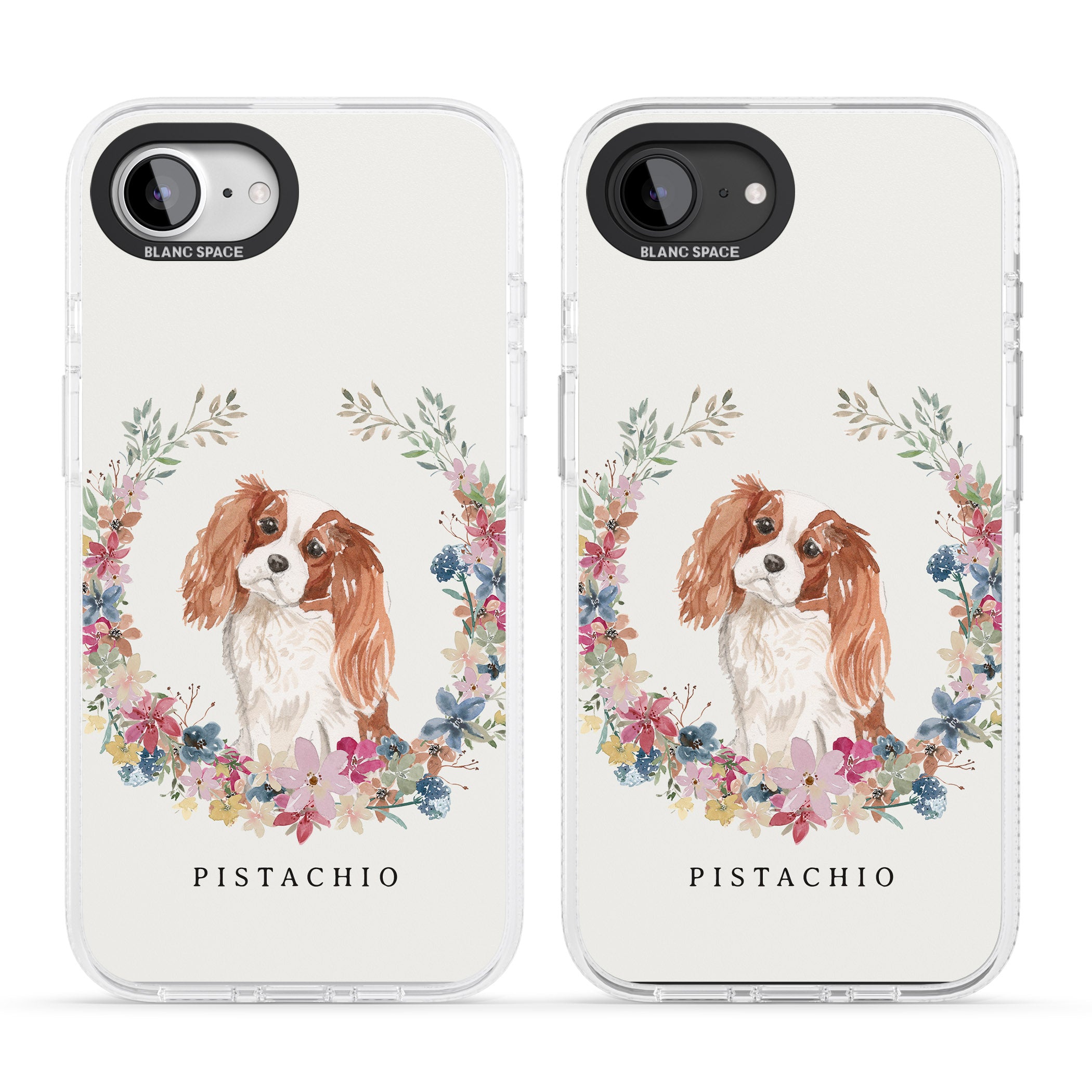 Personalised Cavalier King Charles Portrait Spaniel iPhone 16e Clear Case Impact Air - Blanc Space
