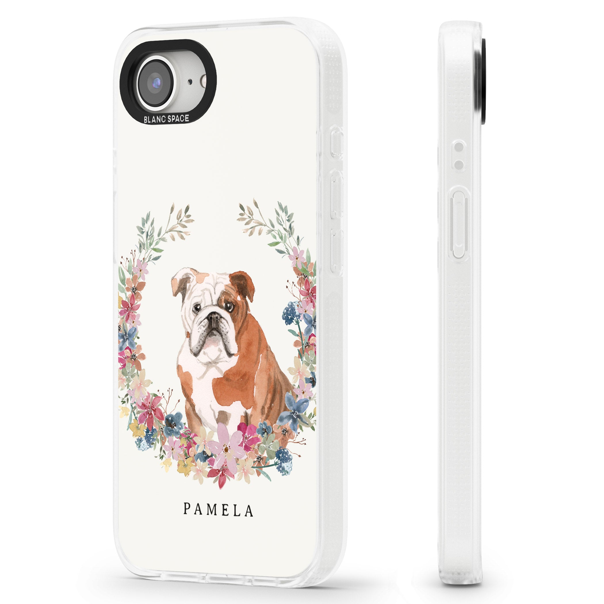 Personalised English Bulldog - Watercolour Dog Portrait iPhone 16e Clear Case Impact Air - Blanc Space