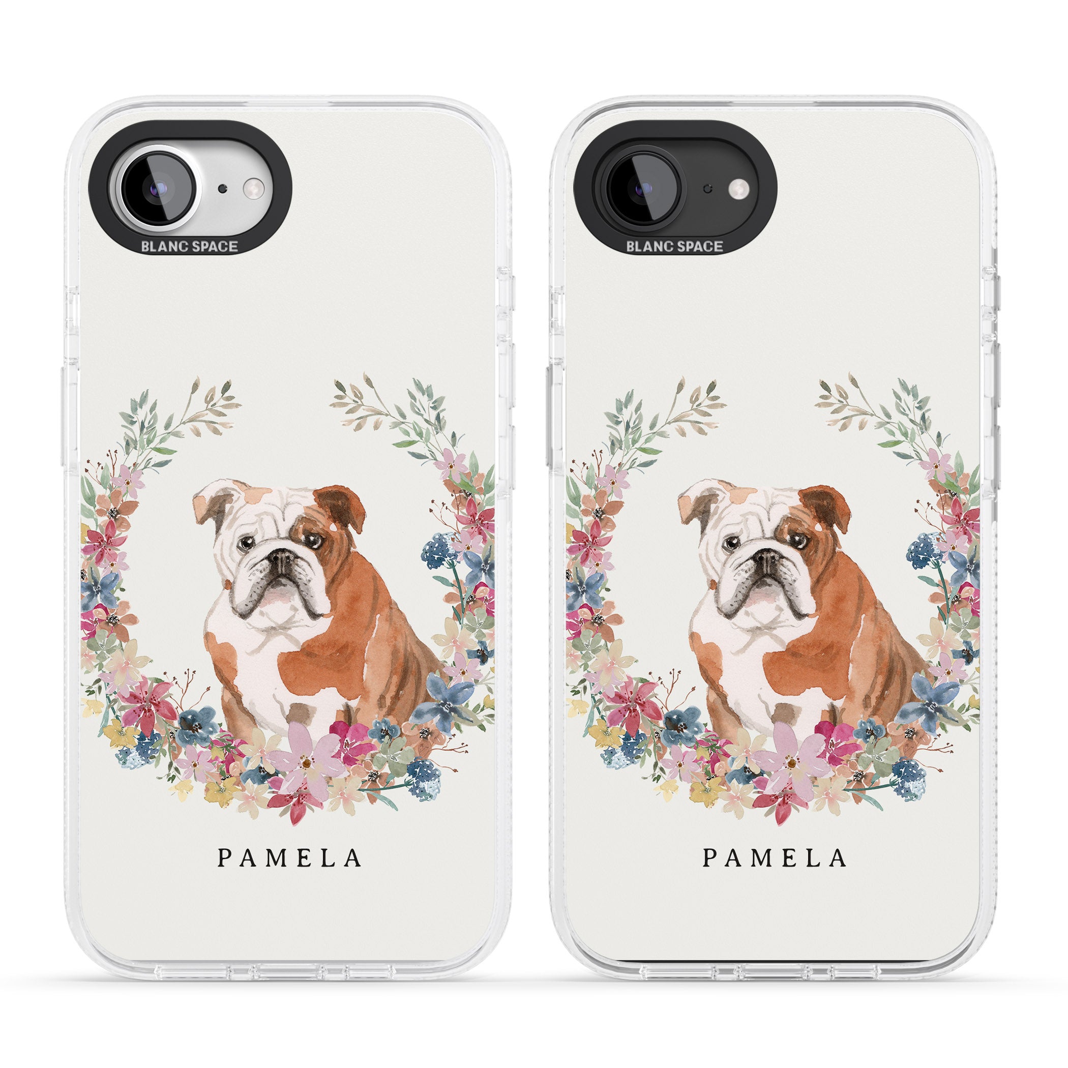 Personalised English Bulldog - Watercolour Dog Portrait iPhone 16e Clear Case Impact Air - Blanc Space