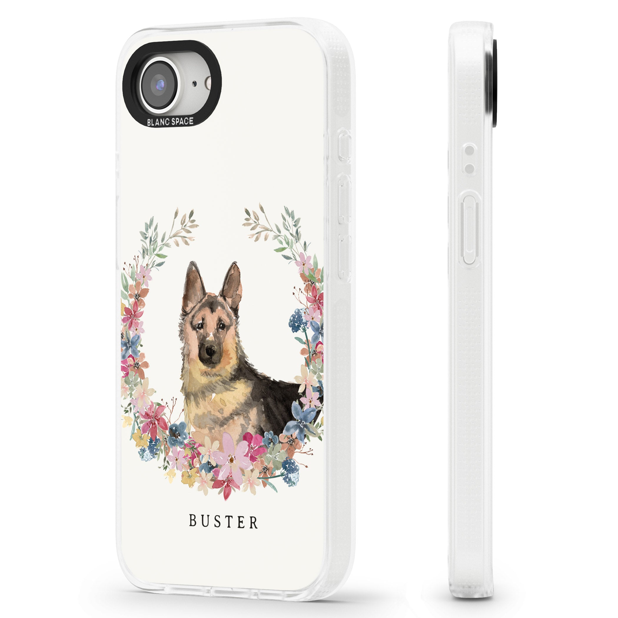 Personalised German Shepherd - Watercolour Dog Portrait iPhone 16e Clear Case Impact Air - Blanc Space