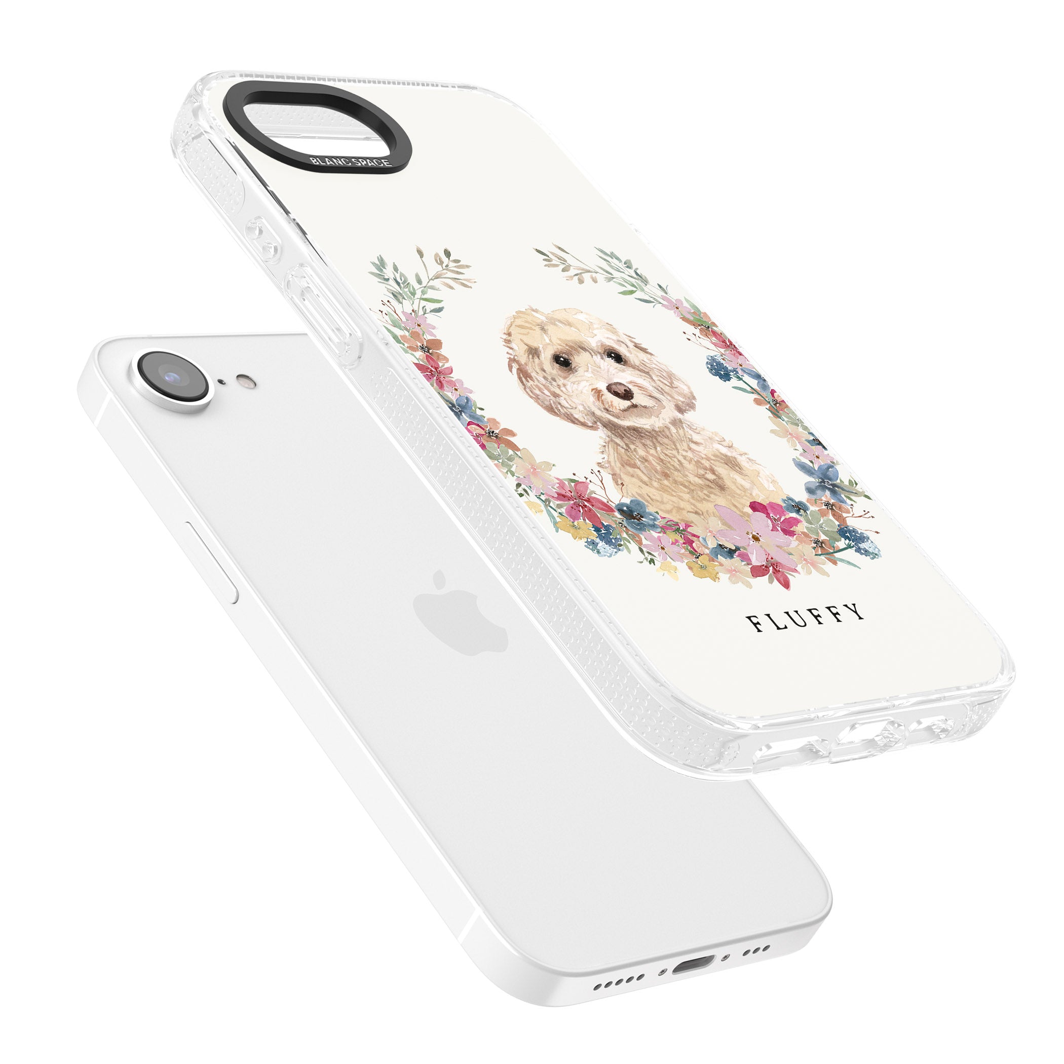 Personalised Champagne Cockapoo - Watercolour Dog Portrait iPhone 16e Clear Case Impact Air - Blanc Space