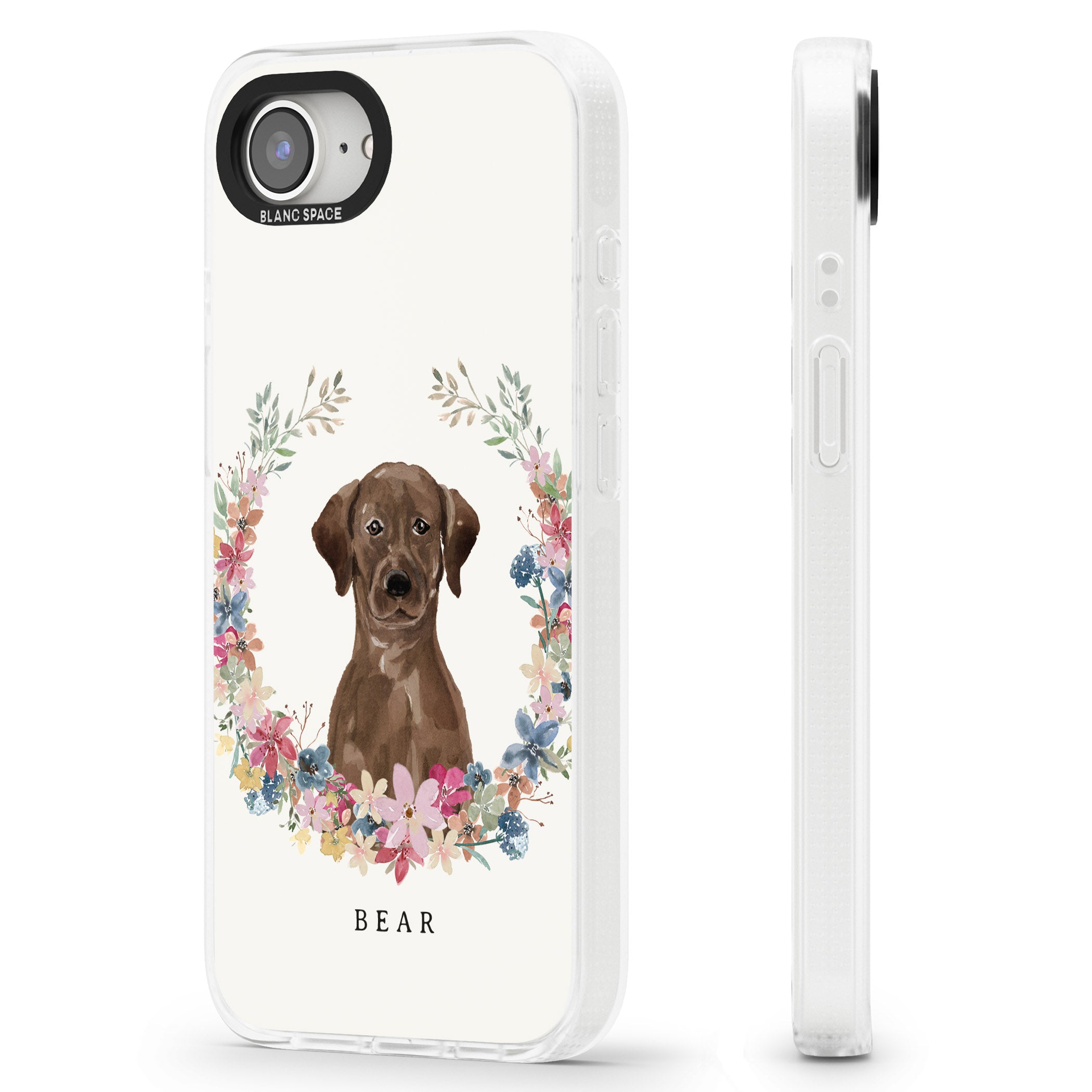 Personalised Chocolate Lab - Watercolour Dog Portrait iPhone 16e Clear Case Impact Air - Blanc Space