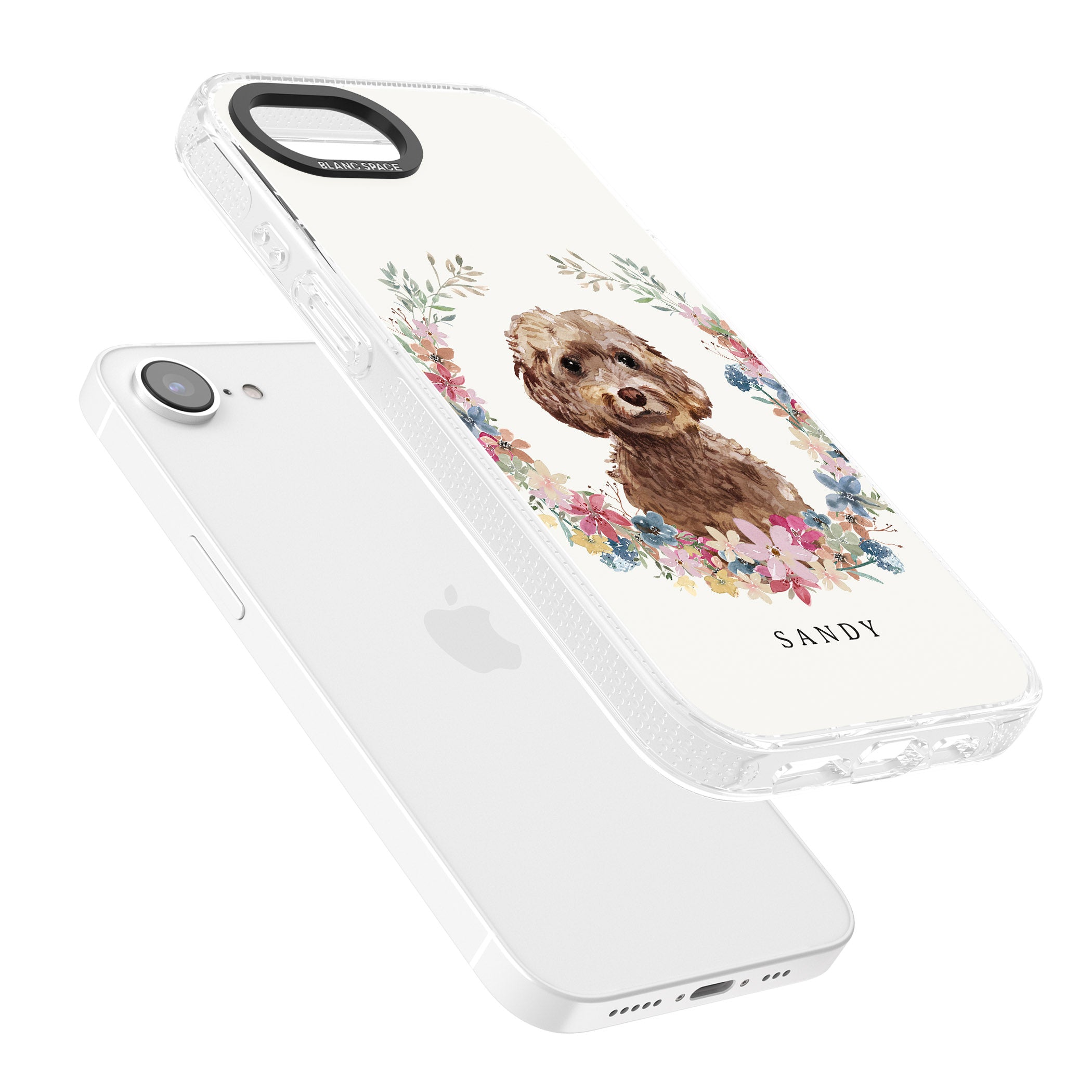 Personalised Brown Cockapoo - Watercolour Dog Portrait iPhone 16e Clear Case Impact Air - Blanc Space