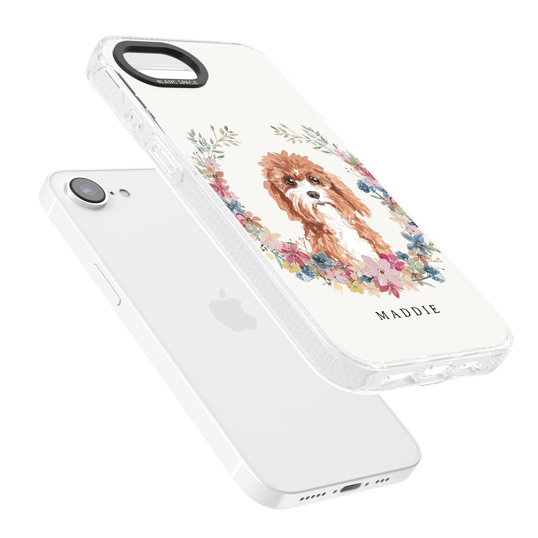 Personalised Cavapoo - Watercolour Dog Portrait iPhone 16e Clear Case Impact Air - Blanc Space