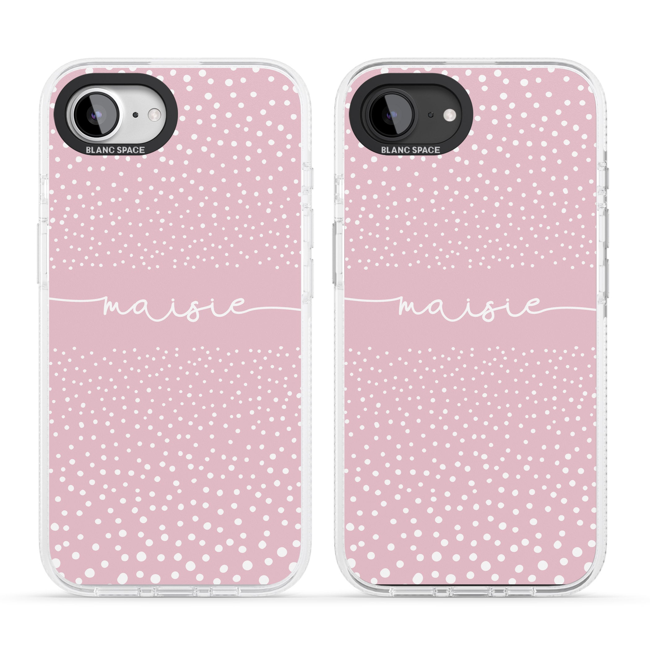 Personalised Pink Dots iPhone 16e Clear Case Impact Air - Blanc Space