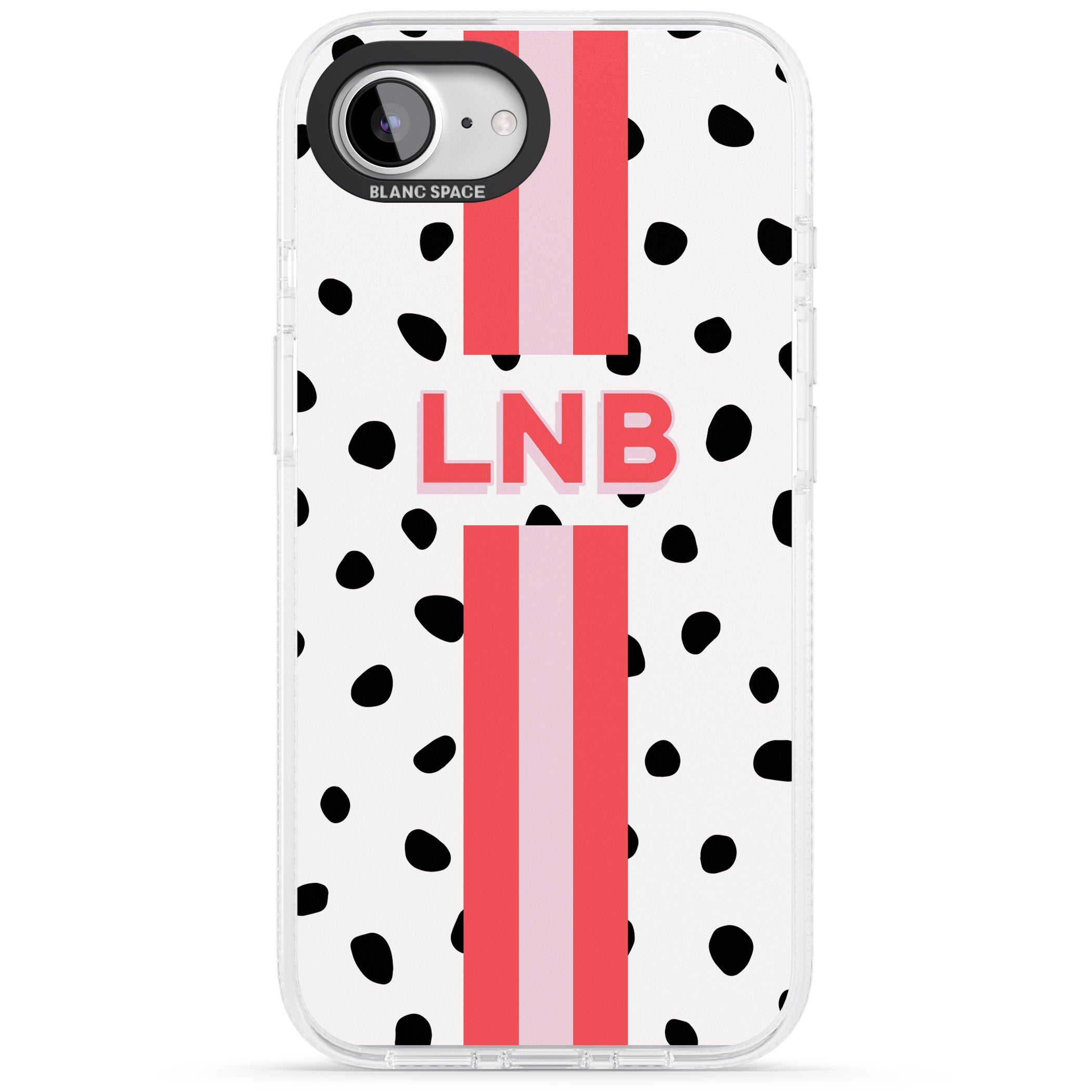 Personalised Polka & Pink Stripe iPhone 16e Clear Case Impact Air - Blanc Space