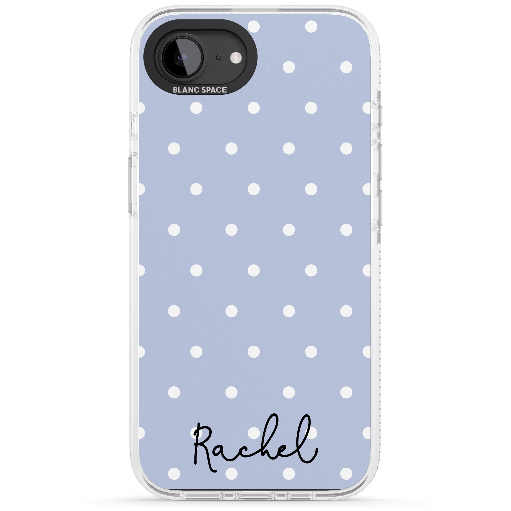 Personalised Simple Light Blue Dots iPhone 16e Clear Case Impact Air - Blanc Space