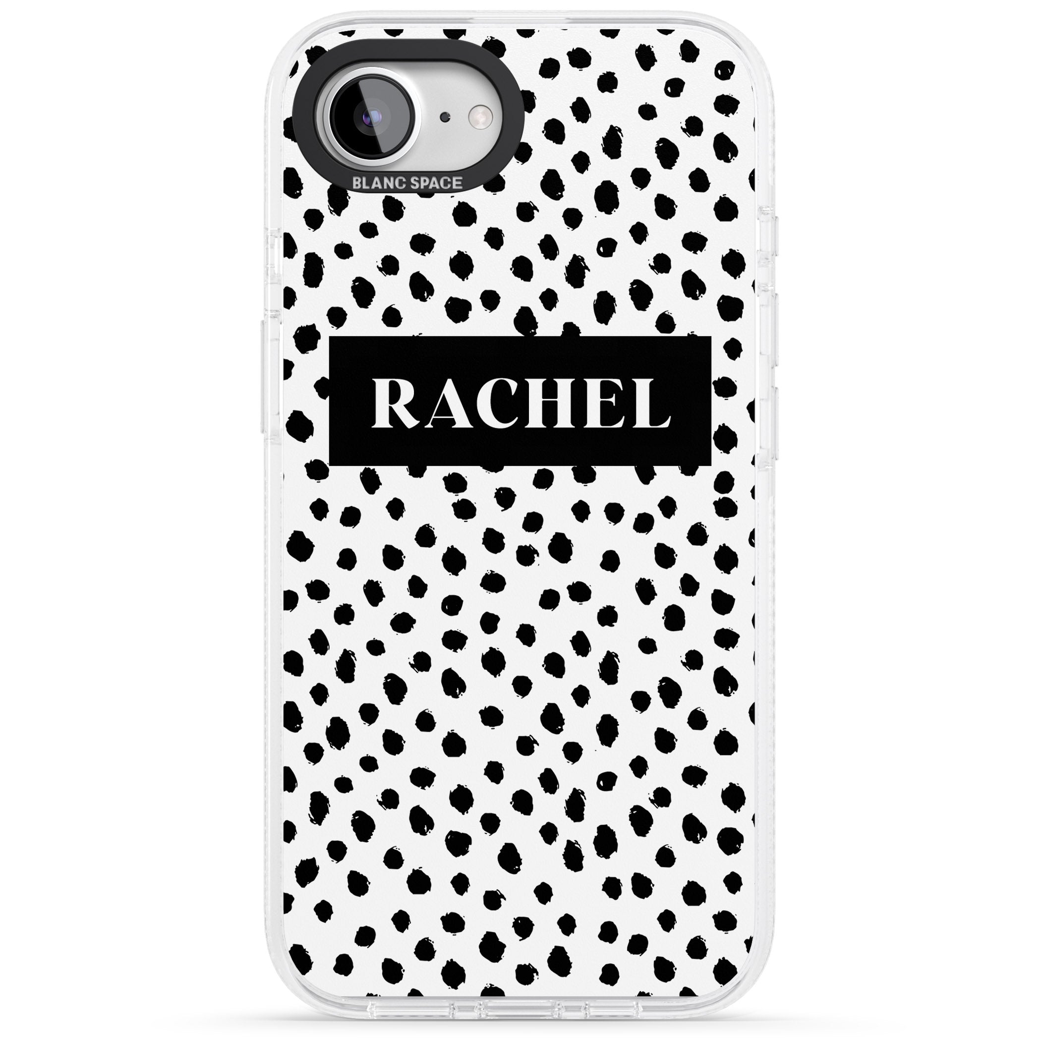 Personalised Black Bar & Dots iPhone 16e Clear Case Impact Air - Blanc Space