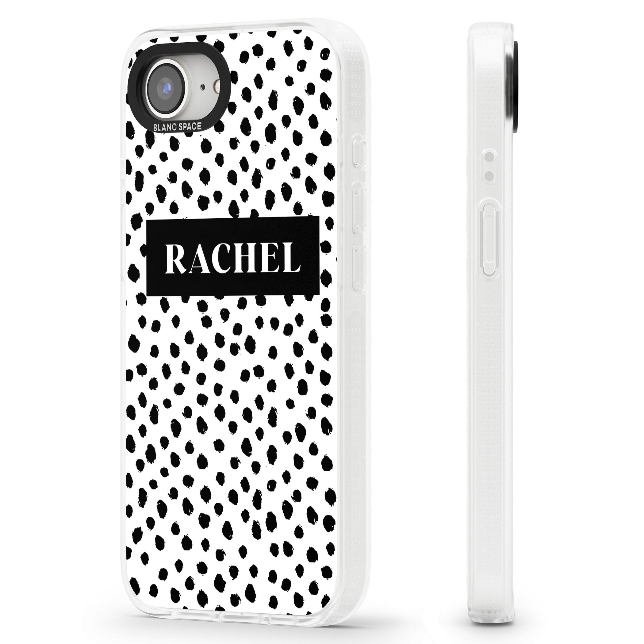 Personalised Black Bar & Dots iPhone 16e Clear Case Impact Air - Blanc Space