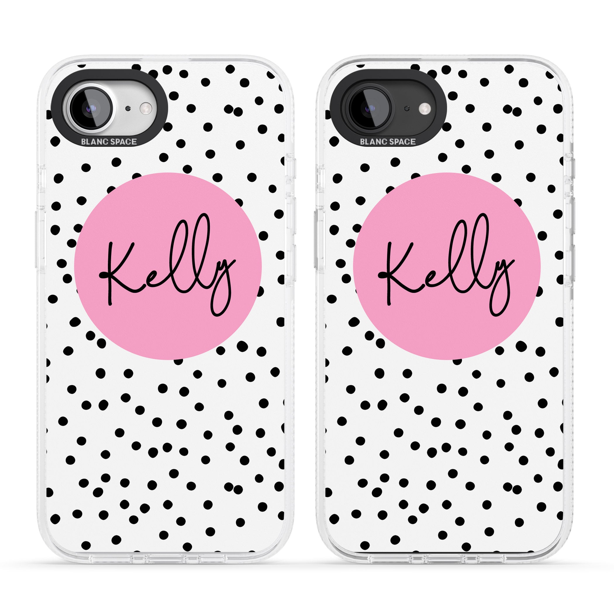 Personalised Pink Circle & Dots iPhone 16e Clear Case Impact Air - Blanc Space