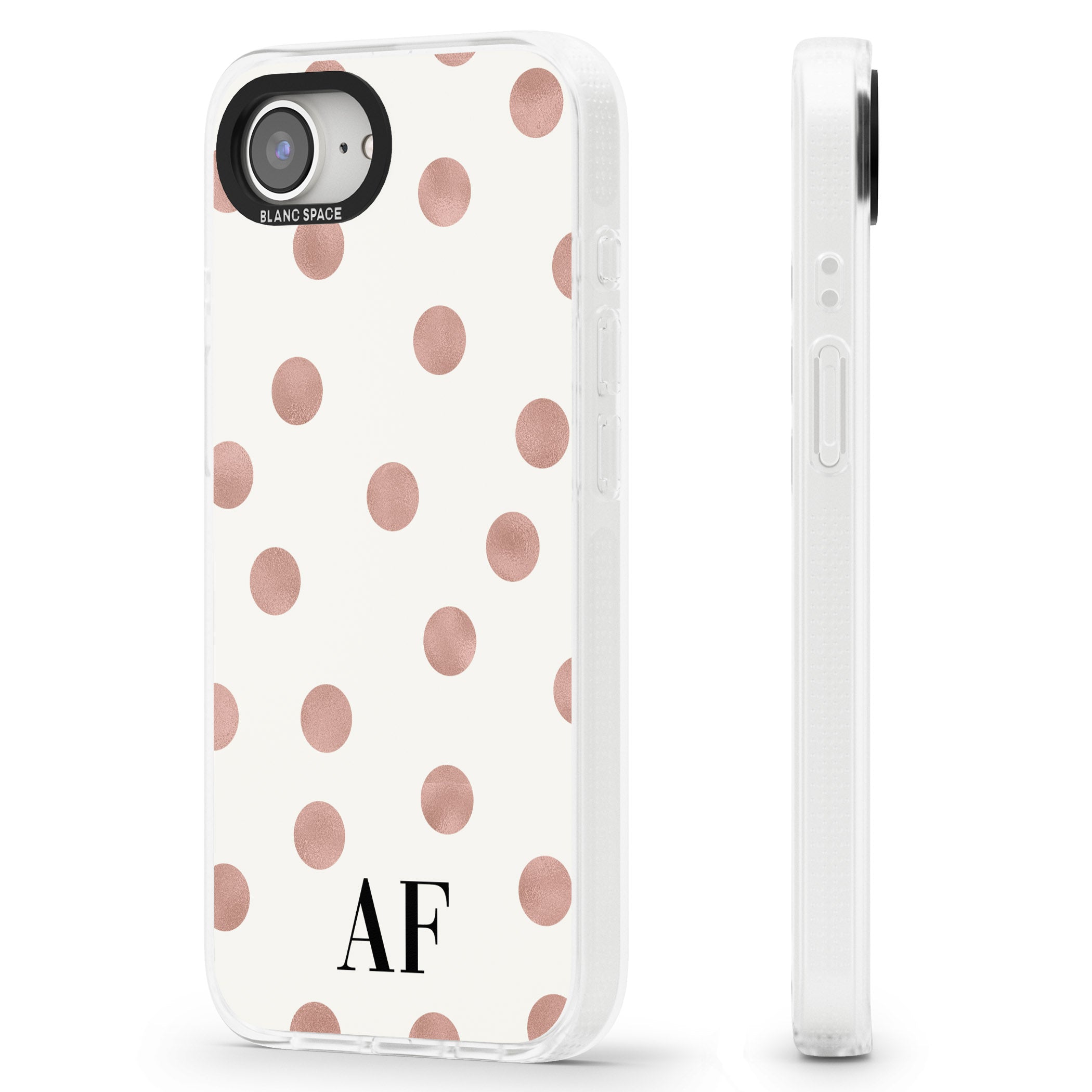 Personalised Initials & Dots iPhone 16e Clear Case Impact Air - Blanc Space