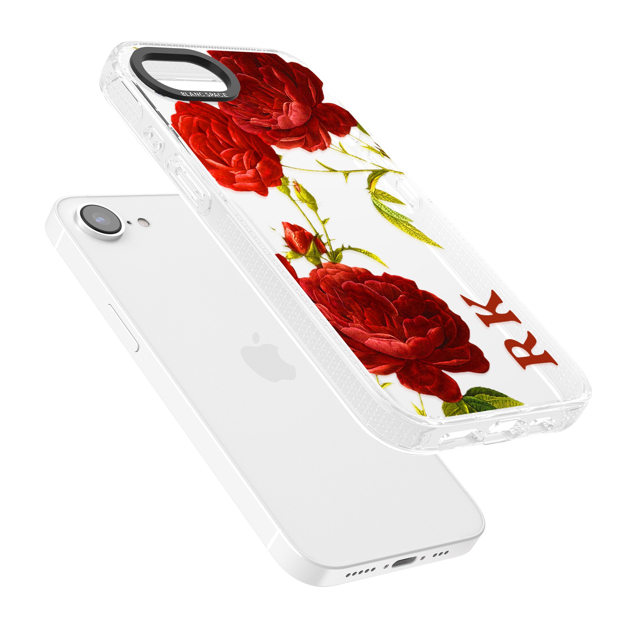 Personalised Clear Vintage Floral Red Roses iPhone 16e Clear Case Impact Air - Blanc Space