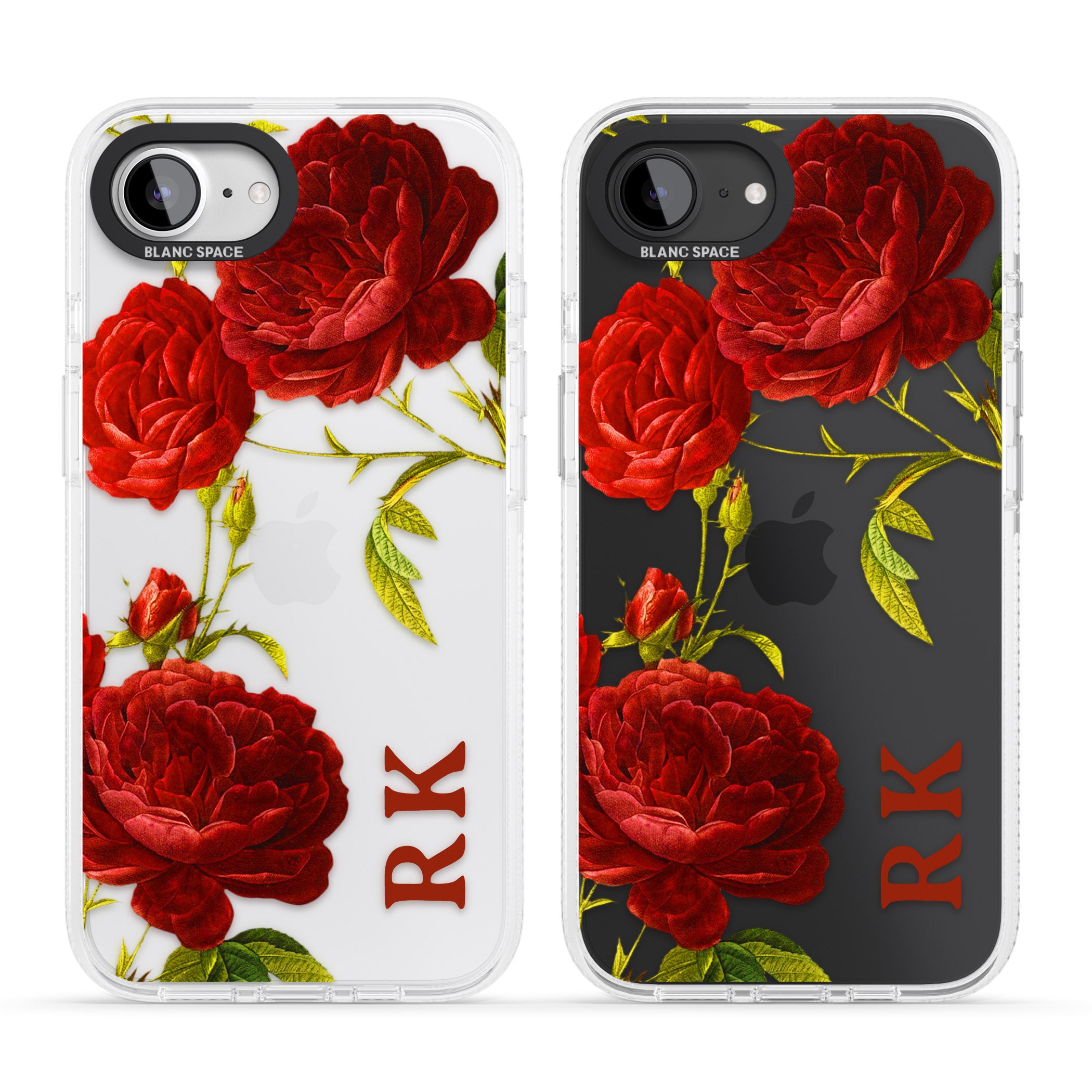 Personalised Clear Vintage Floral Red Roses iPhone 16e Clear Case Impact Air - Blanc Space