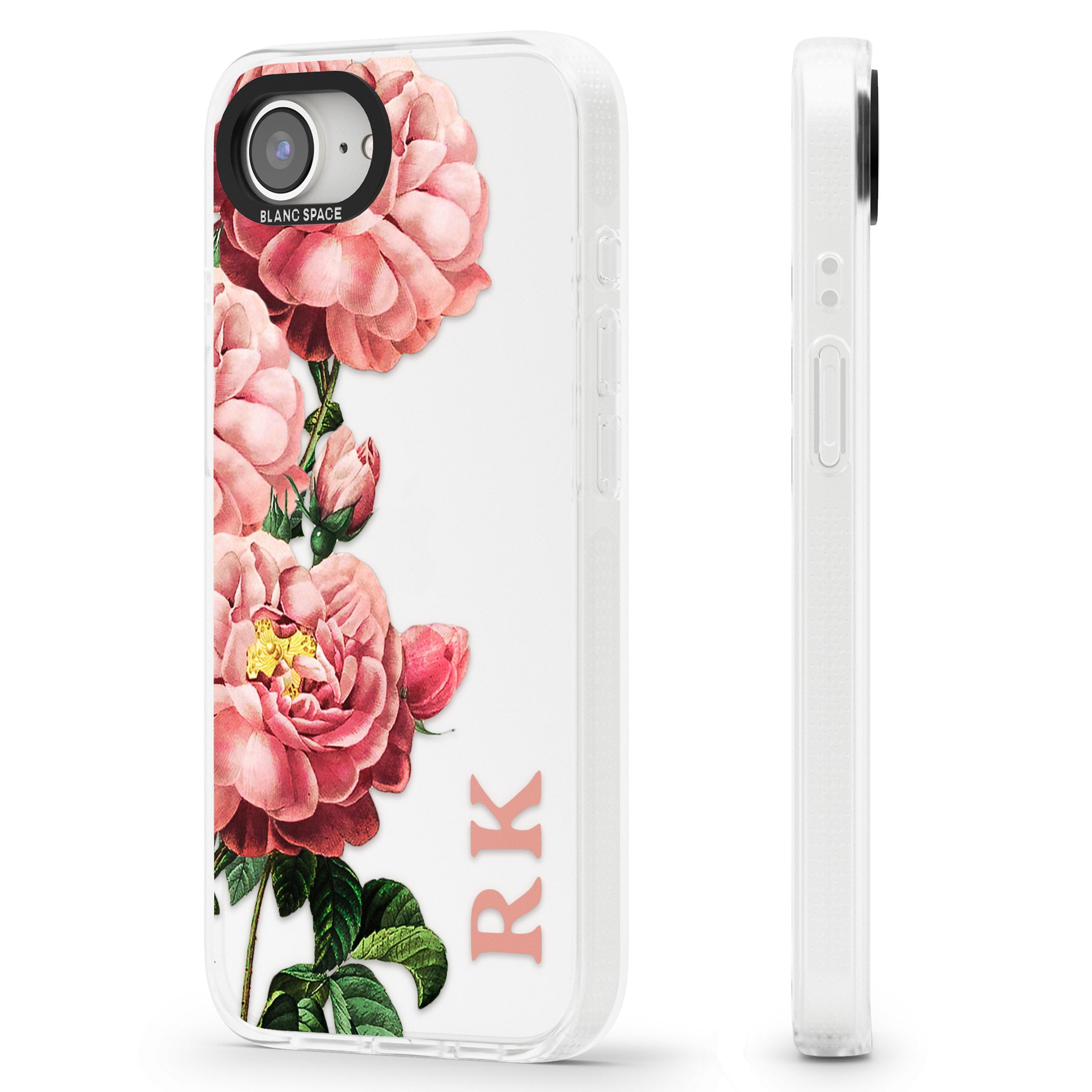 Personalised Clear Vintage Floral Pink Peonies iPhone 16e Clear Case Impact Air - Blanc Space