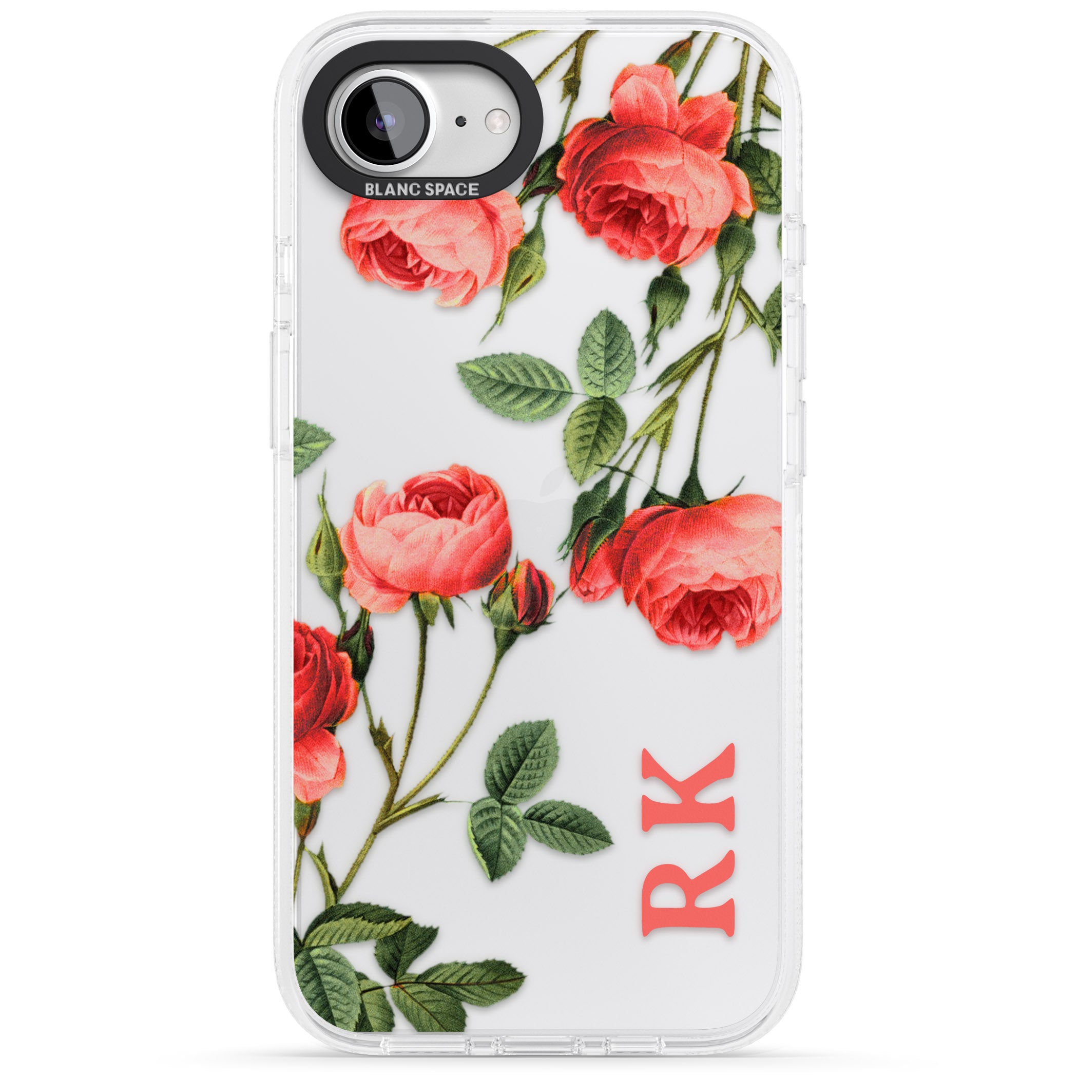 Personalised Clear Vintage Floral Pink Roses iPhone 16e Clear Case Impact Air - Blanc Space