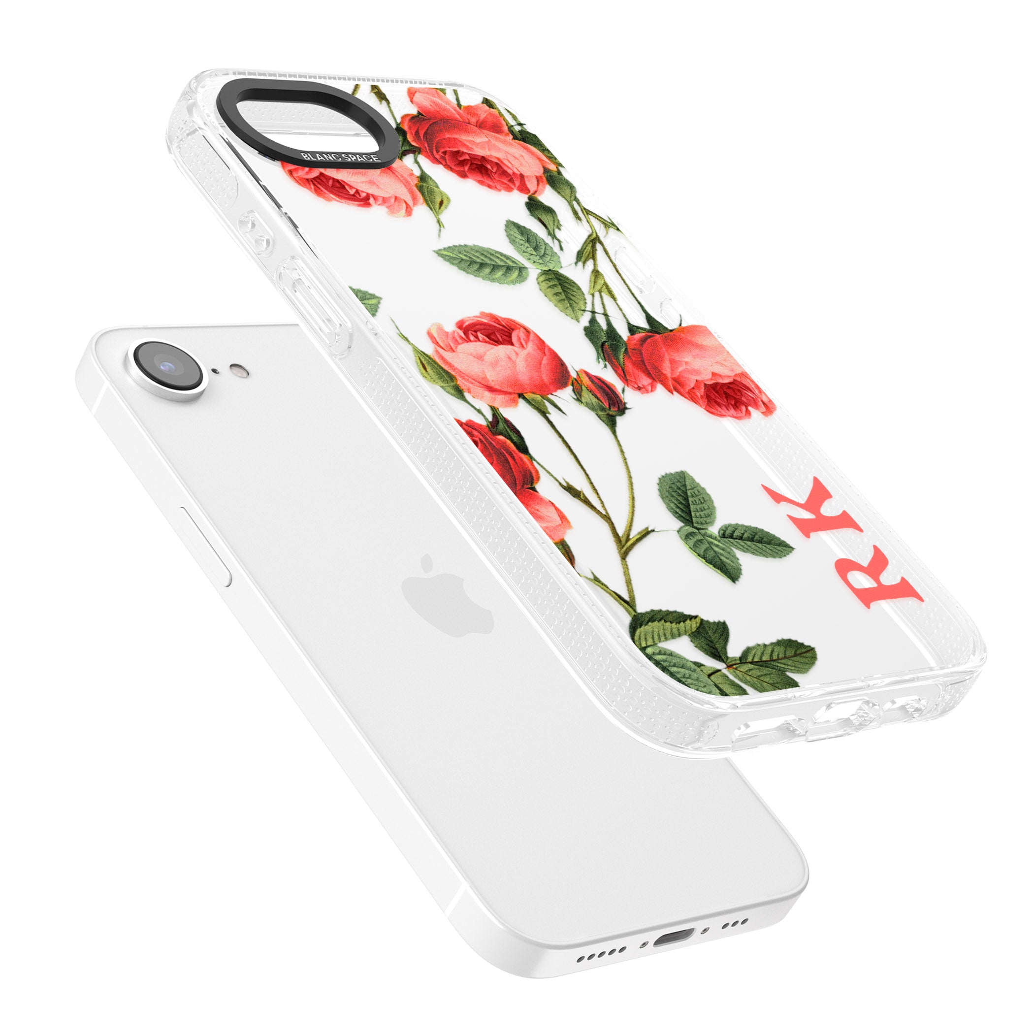 Personalised Clear Vintage Floral Pink Roses iPhone 16e Clear Case Impact Air - Blanc Space