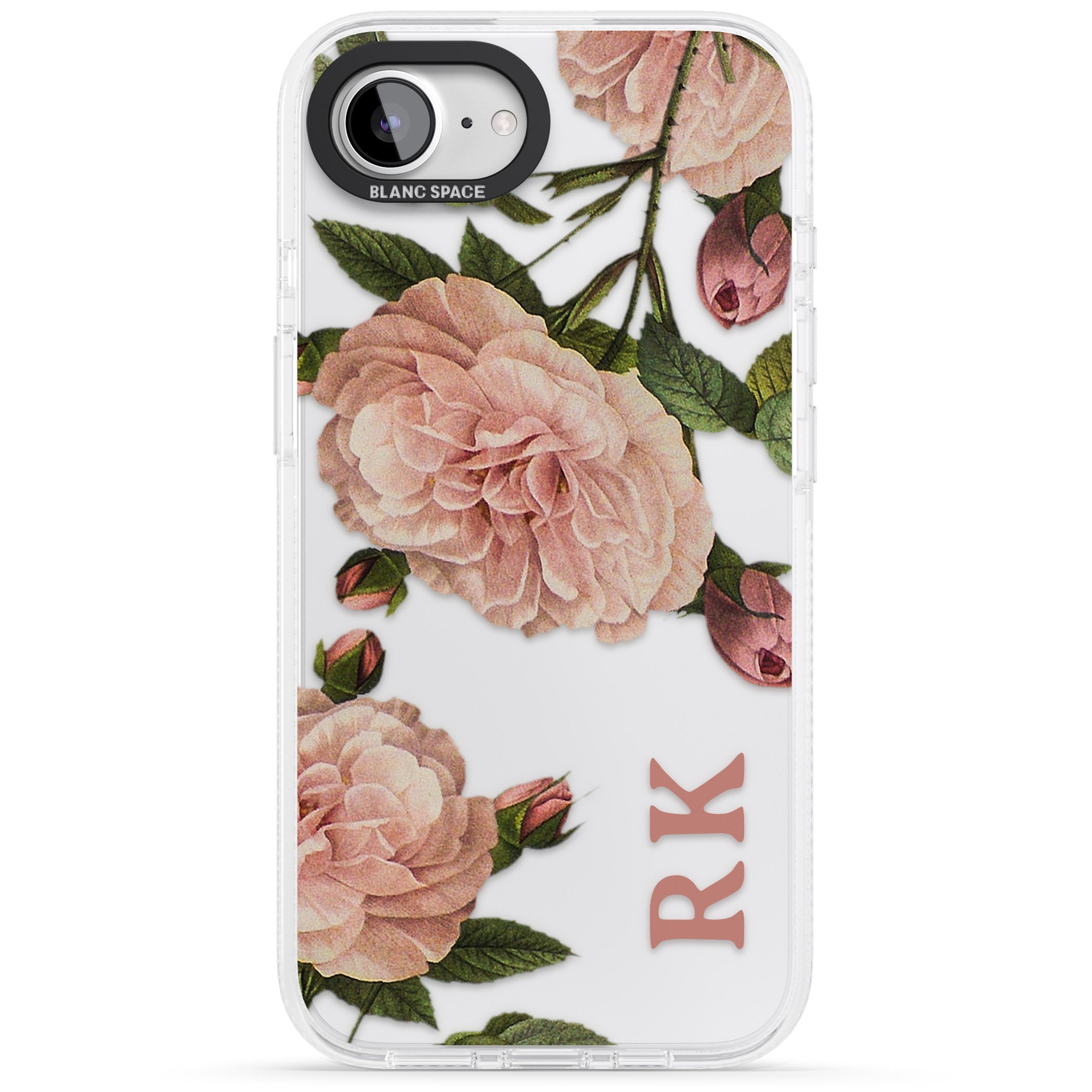 Personalised Clear Vintage Floral Pale Pink Peonies iPhone 16e Clear Case Impact Air - Blanc Space