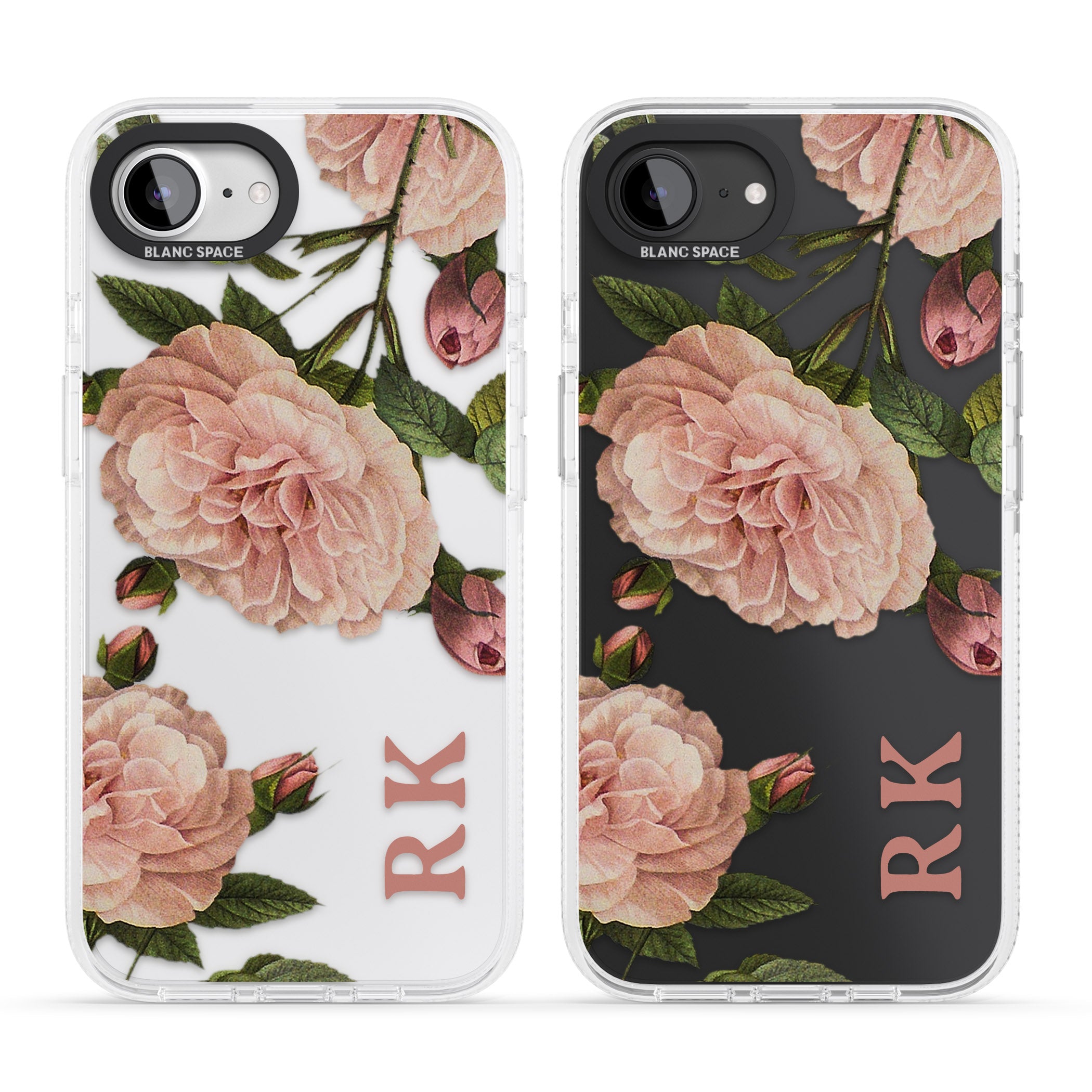 Personalised Clear Vintage Floral Pale Pink Peonies iPhone 16e Clear Case Impact Air - Blanc Space