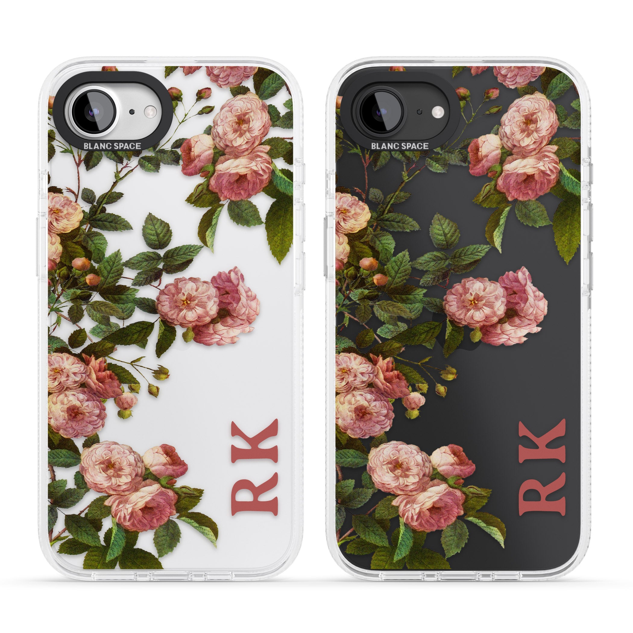 Personalised Clear Vintage Floral Pink Garden Roses iPhone 16e Clear Case Impact Air - Blanc Space