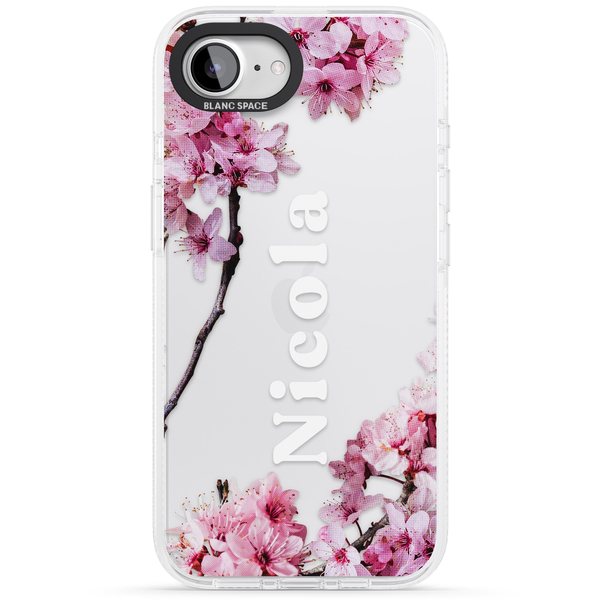 Personalised Cherry Blossoms with Text iPhone 16e Clear Case Impact Air - Blanc Space