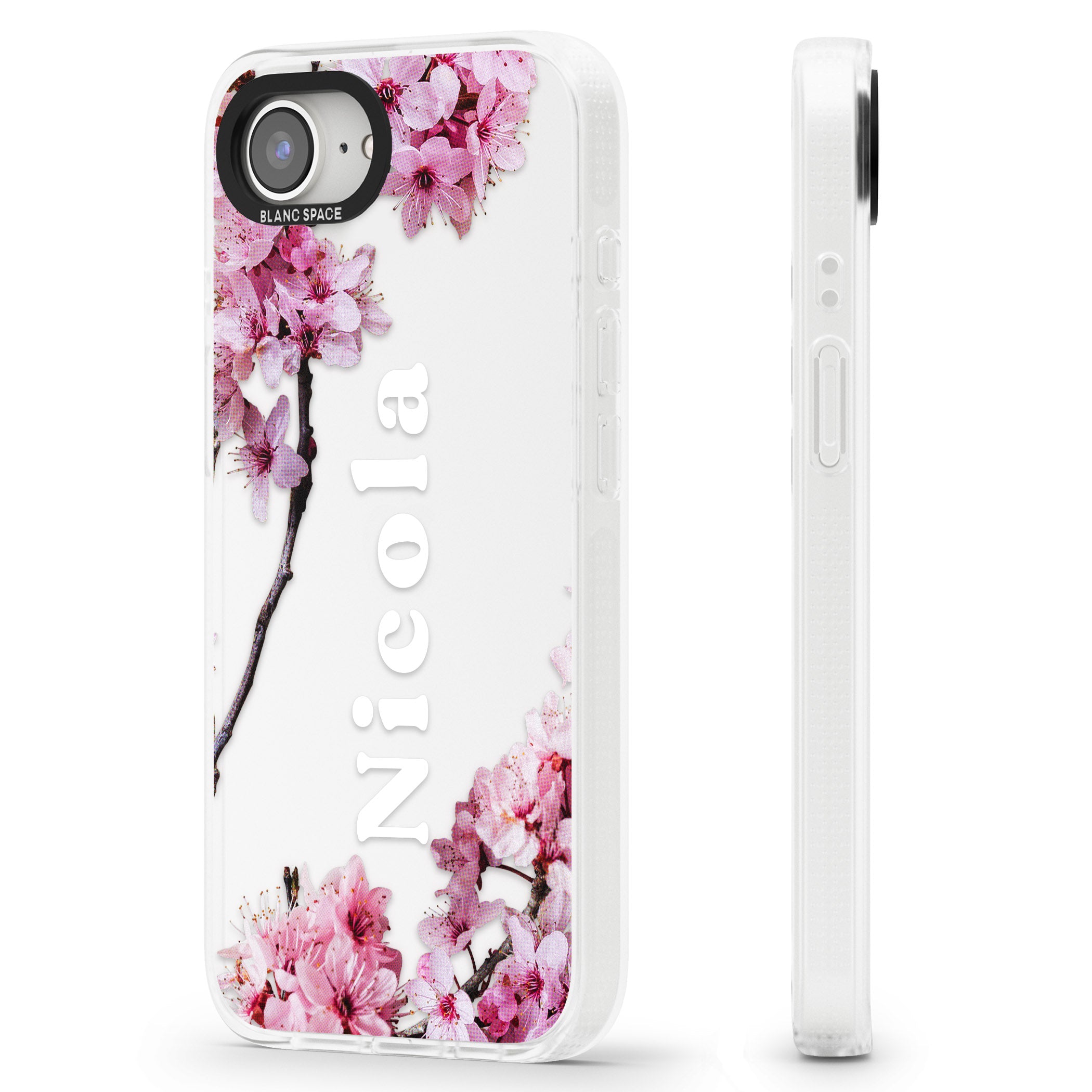Personalised Cherry Blossoms with Text iPhone 16e Clear Case Impact Air - Blanc Space