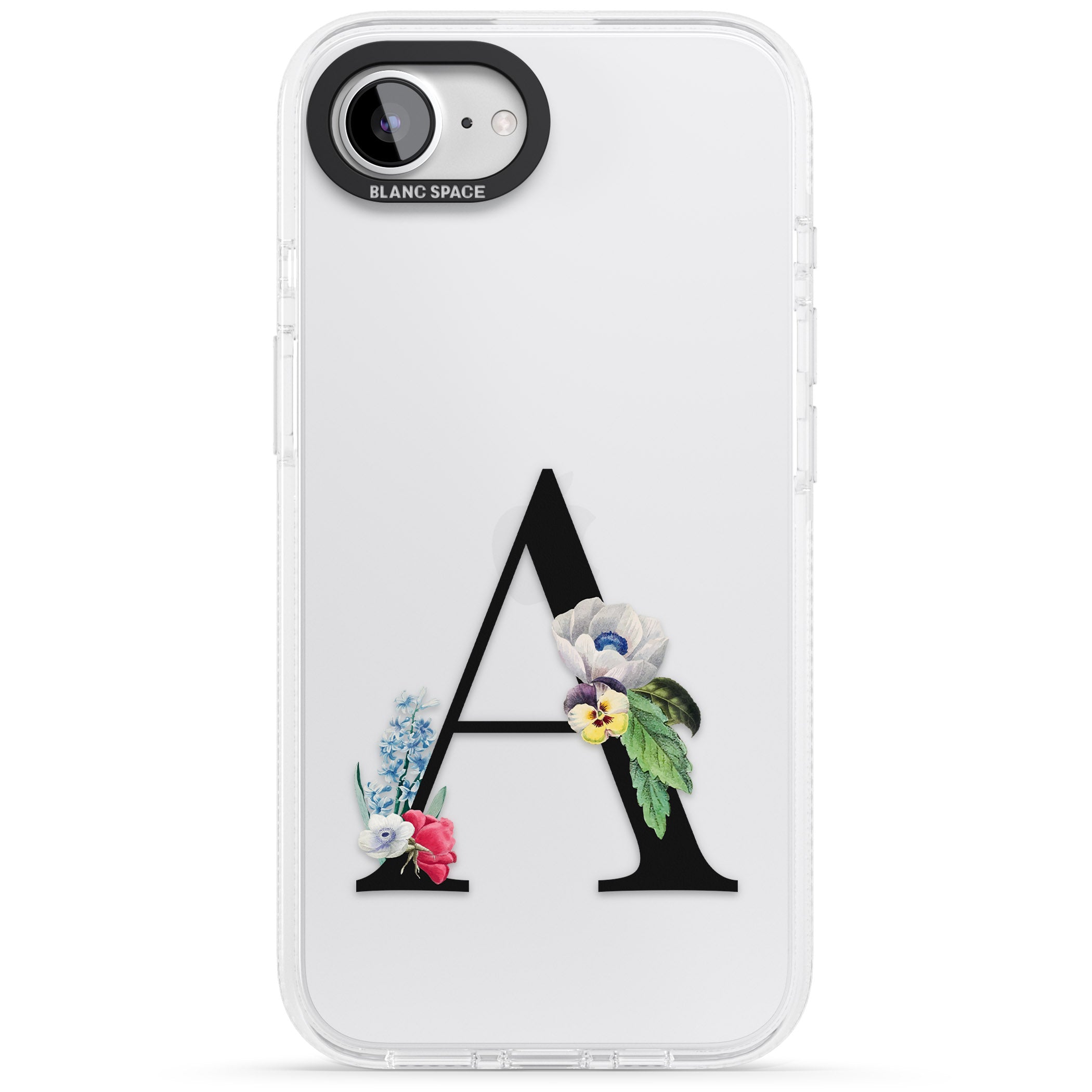 Personalised Floral Initial iPhone 16e Clear Case Impact Air - Blanc Space