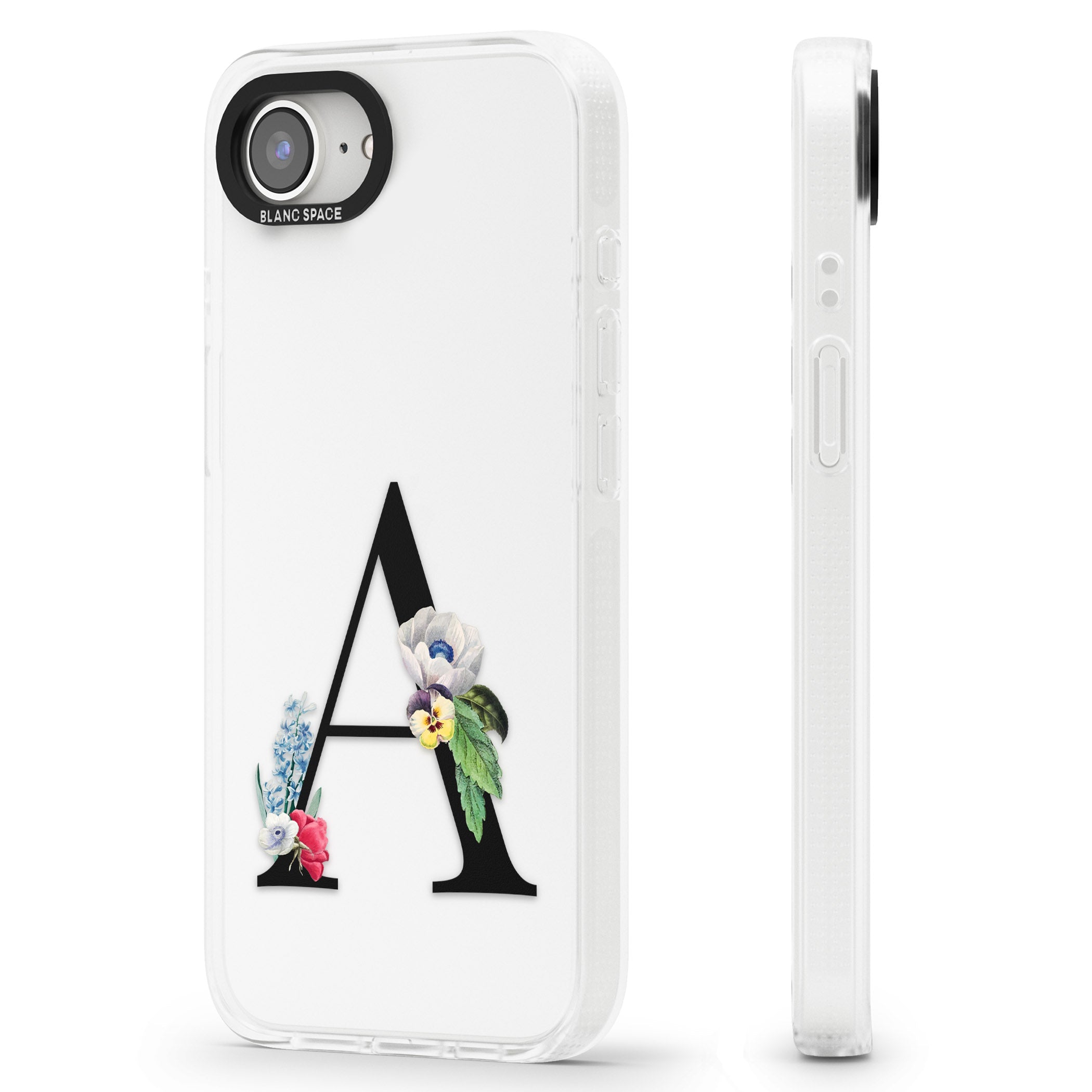Personalised Floral Initial iPhone 16e Clear Case Impact Air - Blanc Space