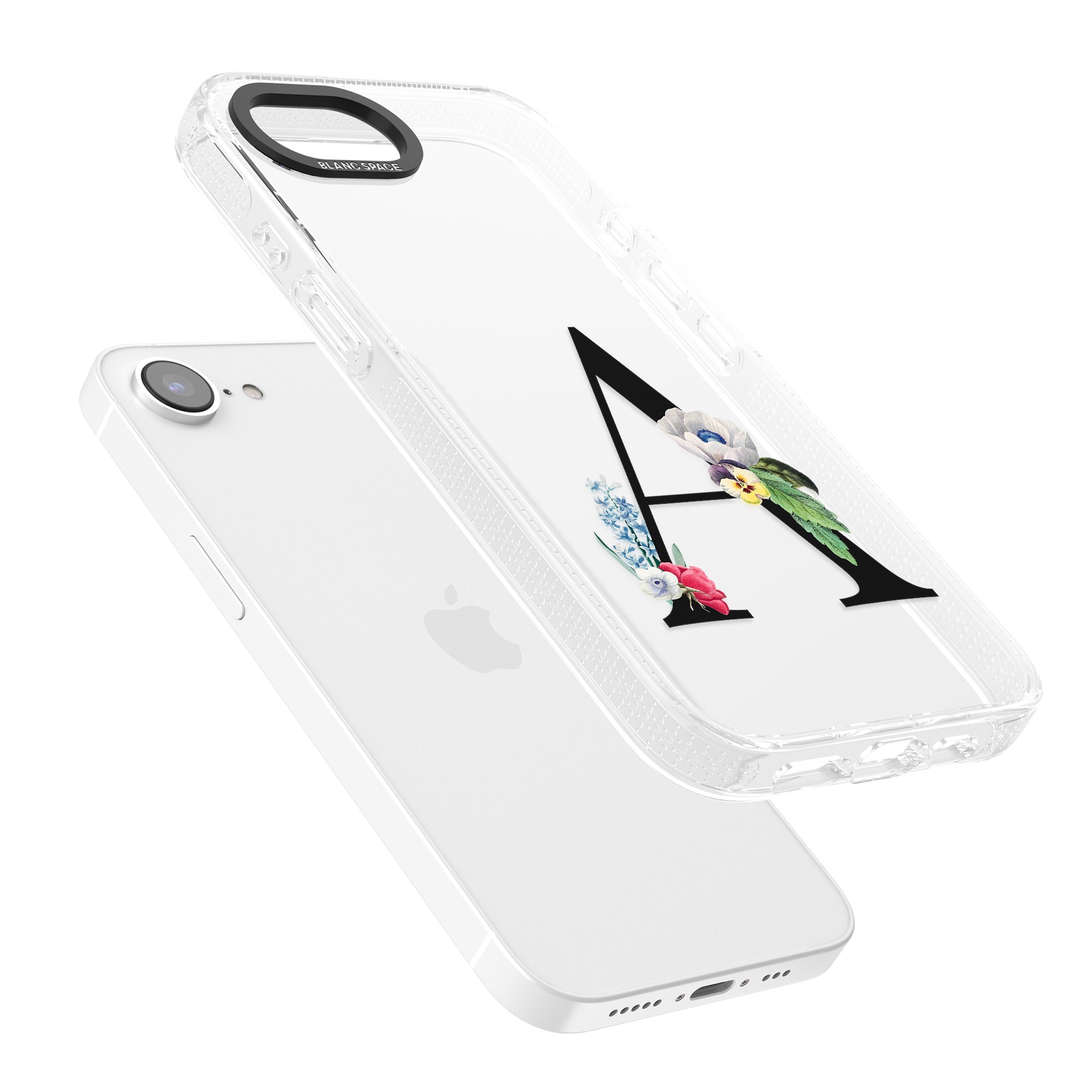 Personalised Floral Initial iPhone 16e Clear Case Impact Air - Blanc Space