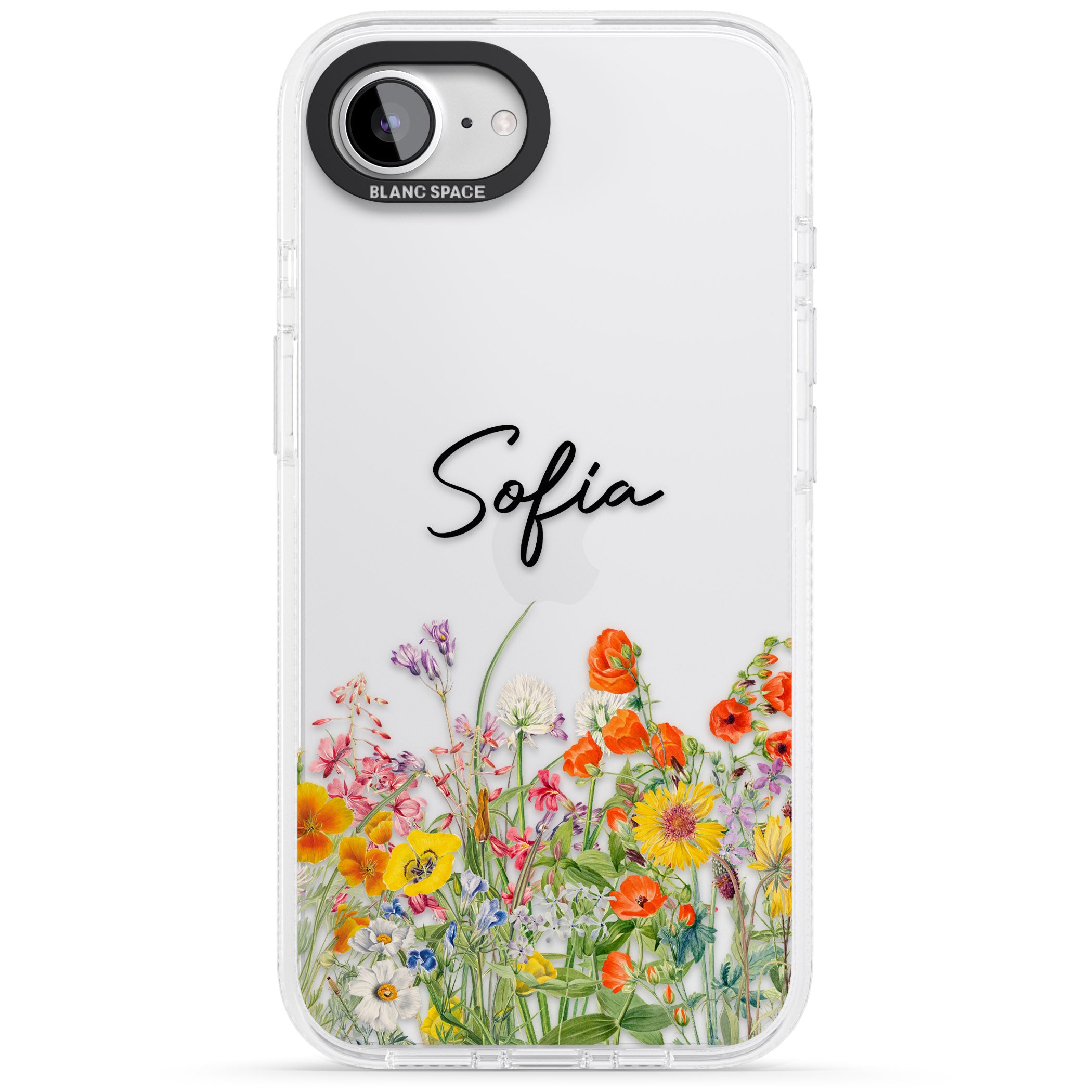 Personalised Summer Wildflowers iPhone 16e Clear Case Impact Air - Blanc Space