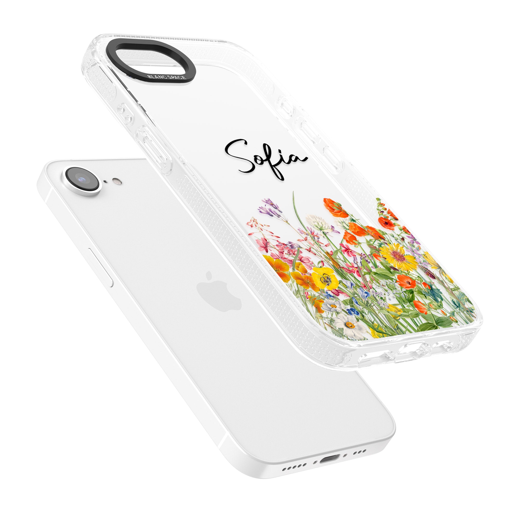 Personalised Summer Wildflowers iPhone 16e Clear Case Impact Air - Blanc Space