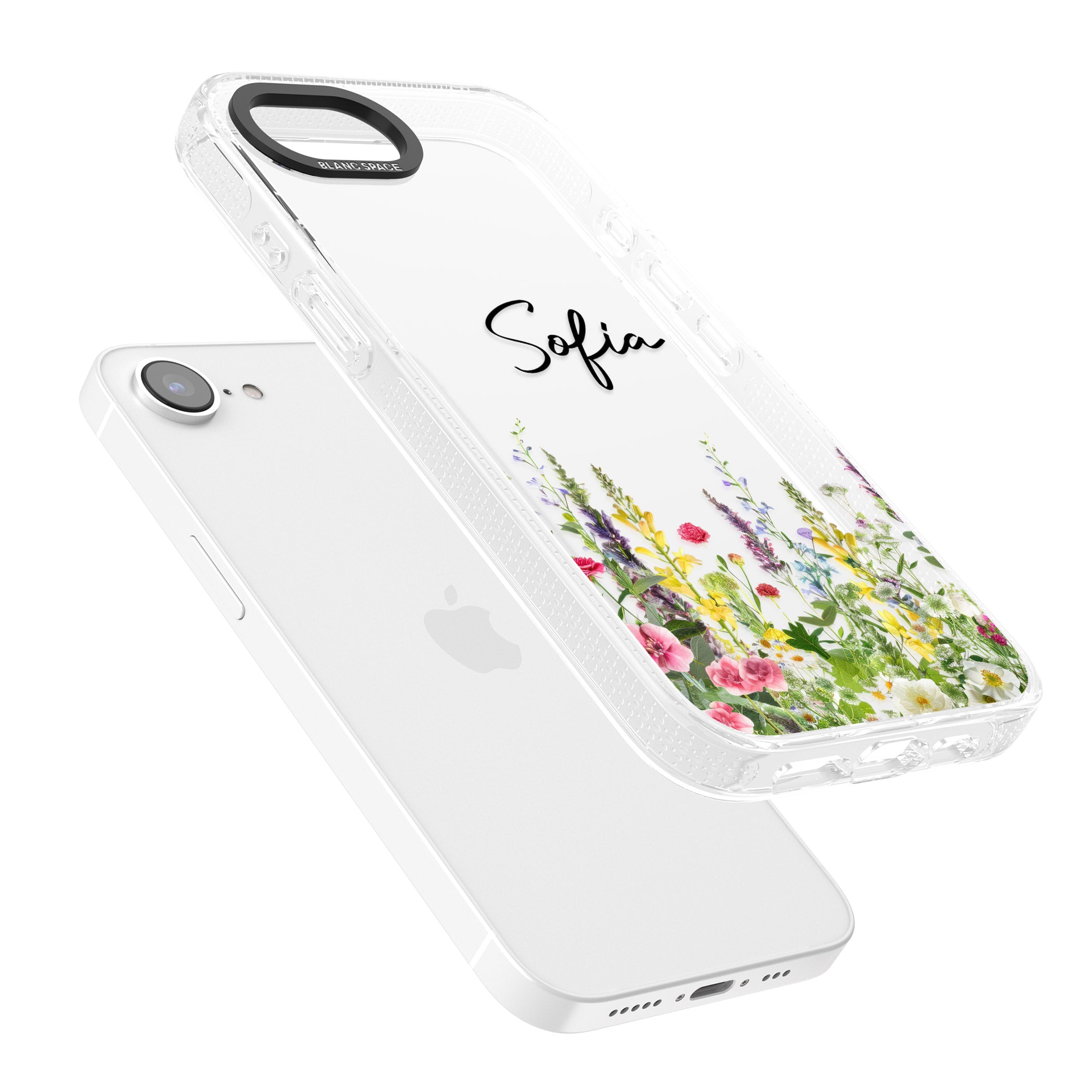 Personalised Garden Wildfowers iPhone 16e Clear Case Impact Air - Blanc Space