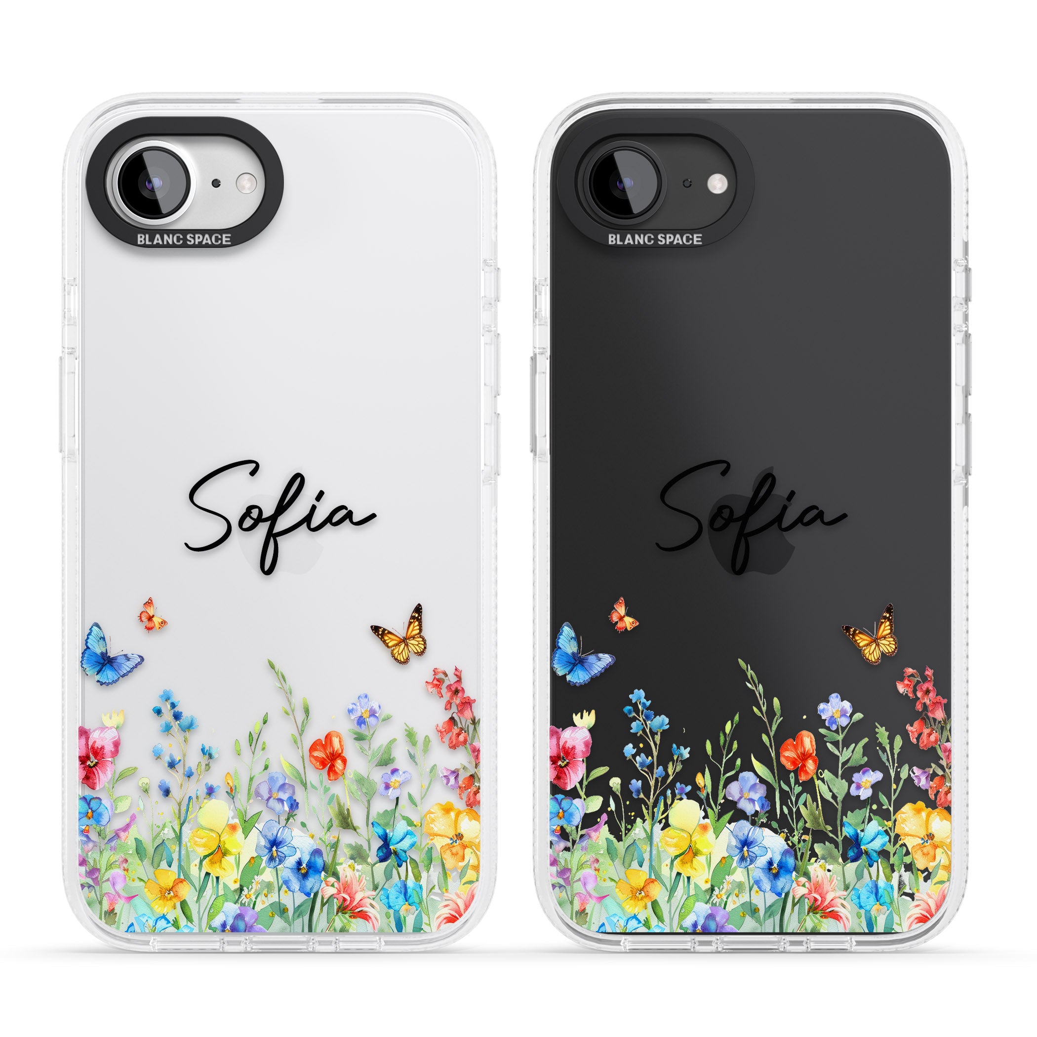 Personalised Butterflies & Wildflowers iPhone 16e Clear Case Impact Air - Blanc Space