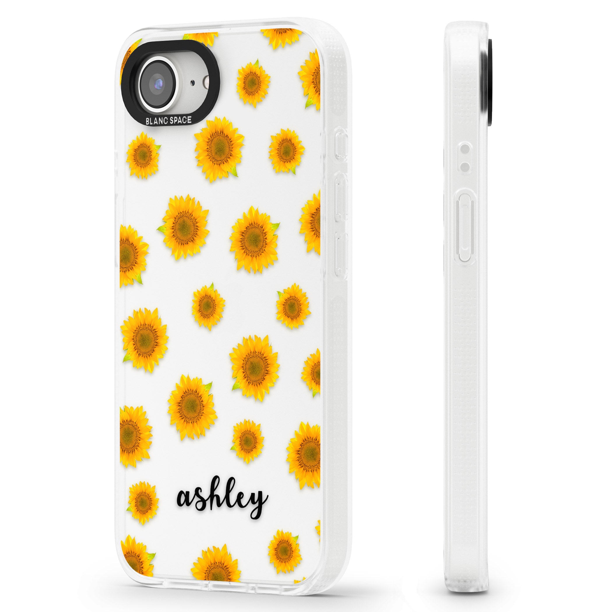 Personalised Sunflowers & Cursive iPhone 16e Clear Case Impact Air - Blanc Space