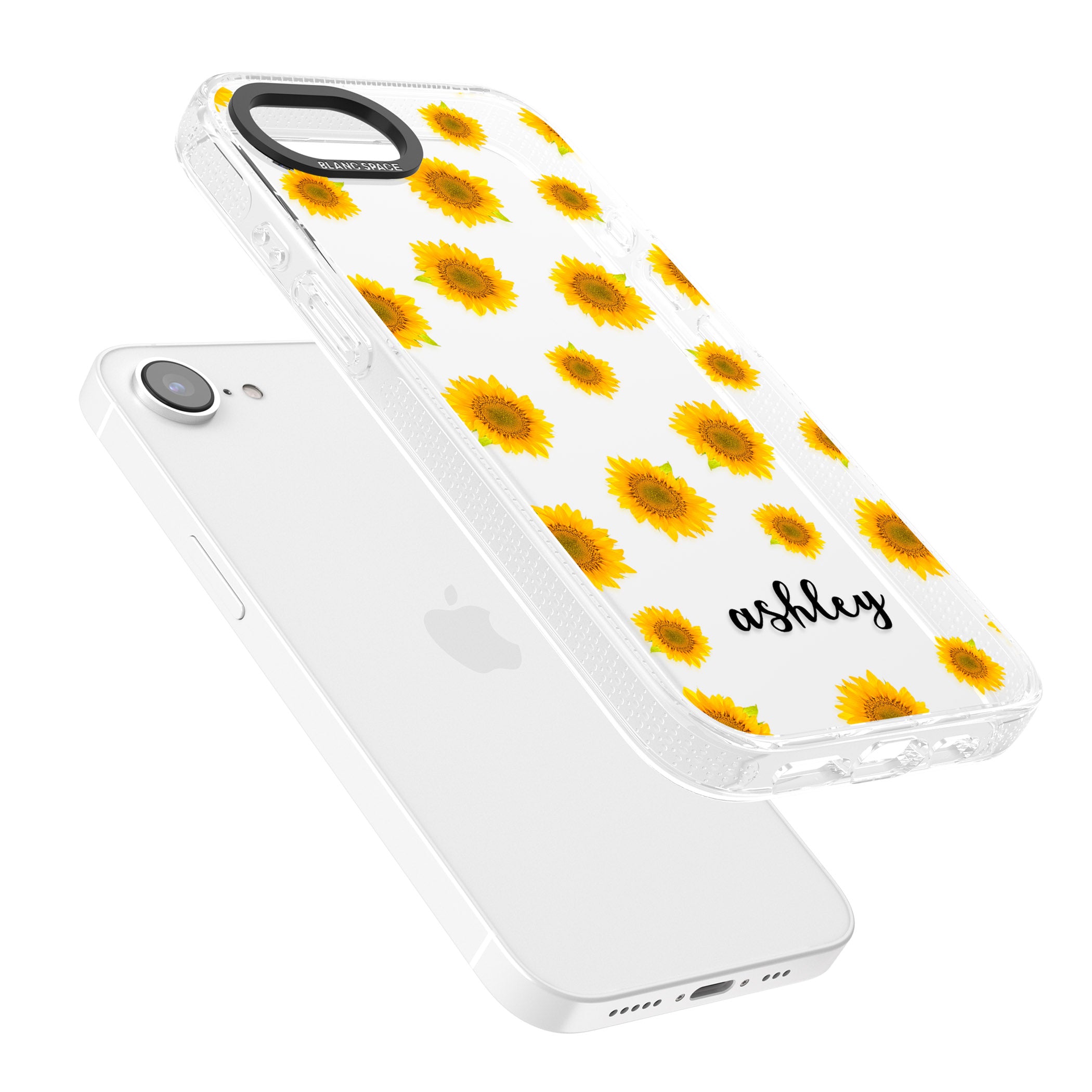 Personalised Sunflowers & Cursive iPhone 16e Clear Case Impact Air - Blanc Space