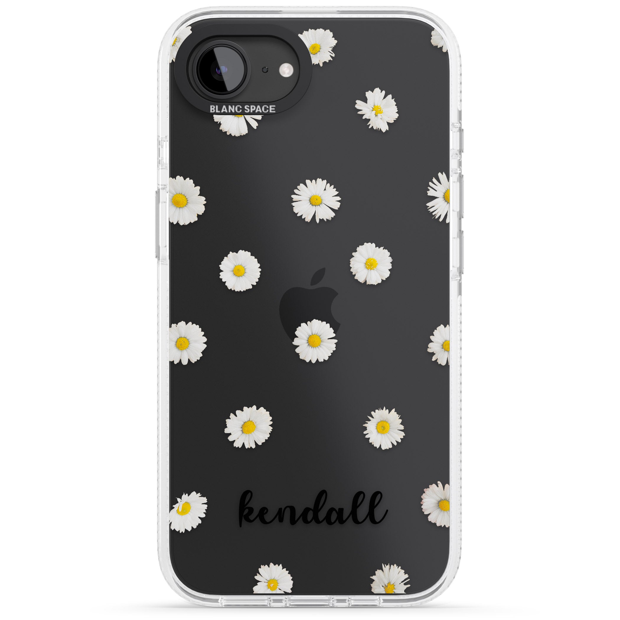 Personalised White Daisies & Cursive iPhone 16e Clear Case Impact Air - Blanc Space