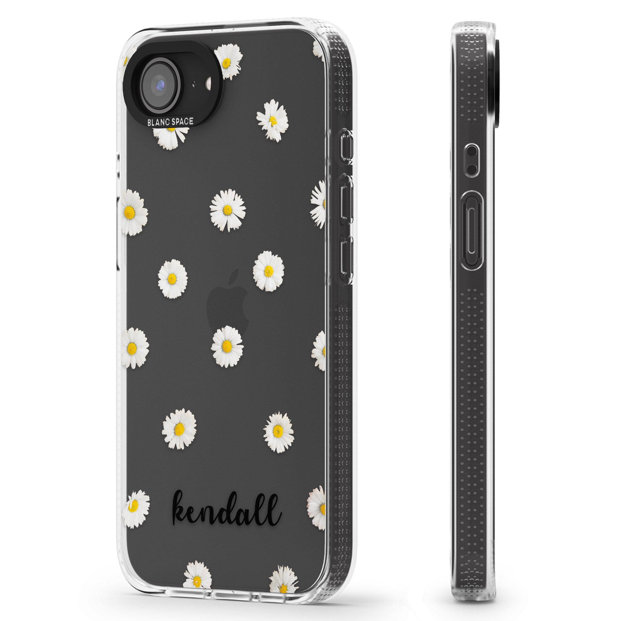 Personalised White Daisies & Cursive iPhone 16e Clear Case Impact Air - Blanc Space