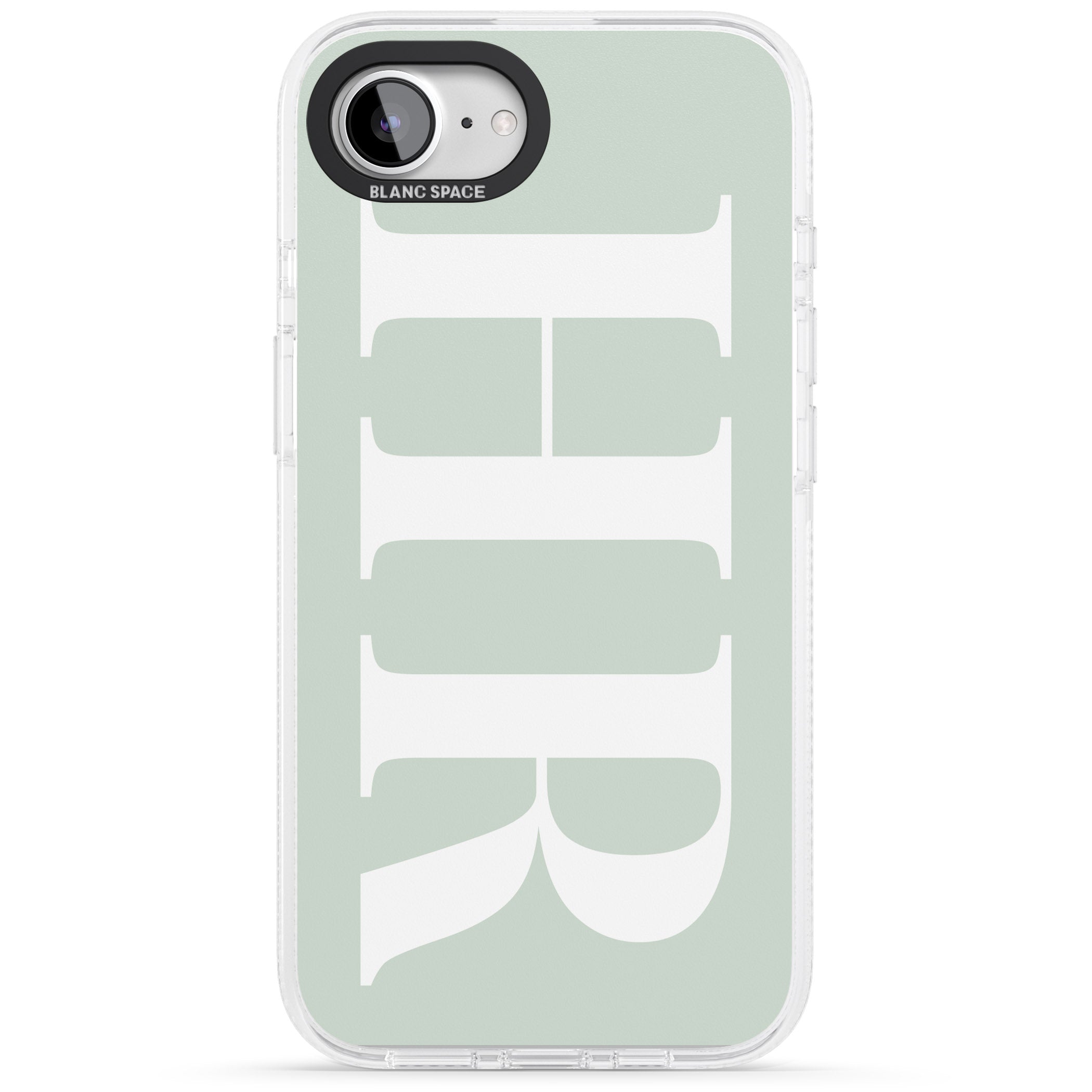 Personalised White & Seafoam Green Personalised iPhone 16e Clear Case Impact Air - Blanc Space
