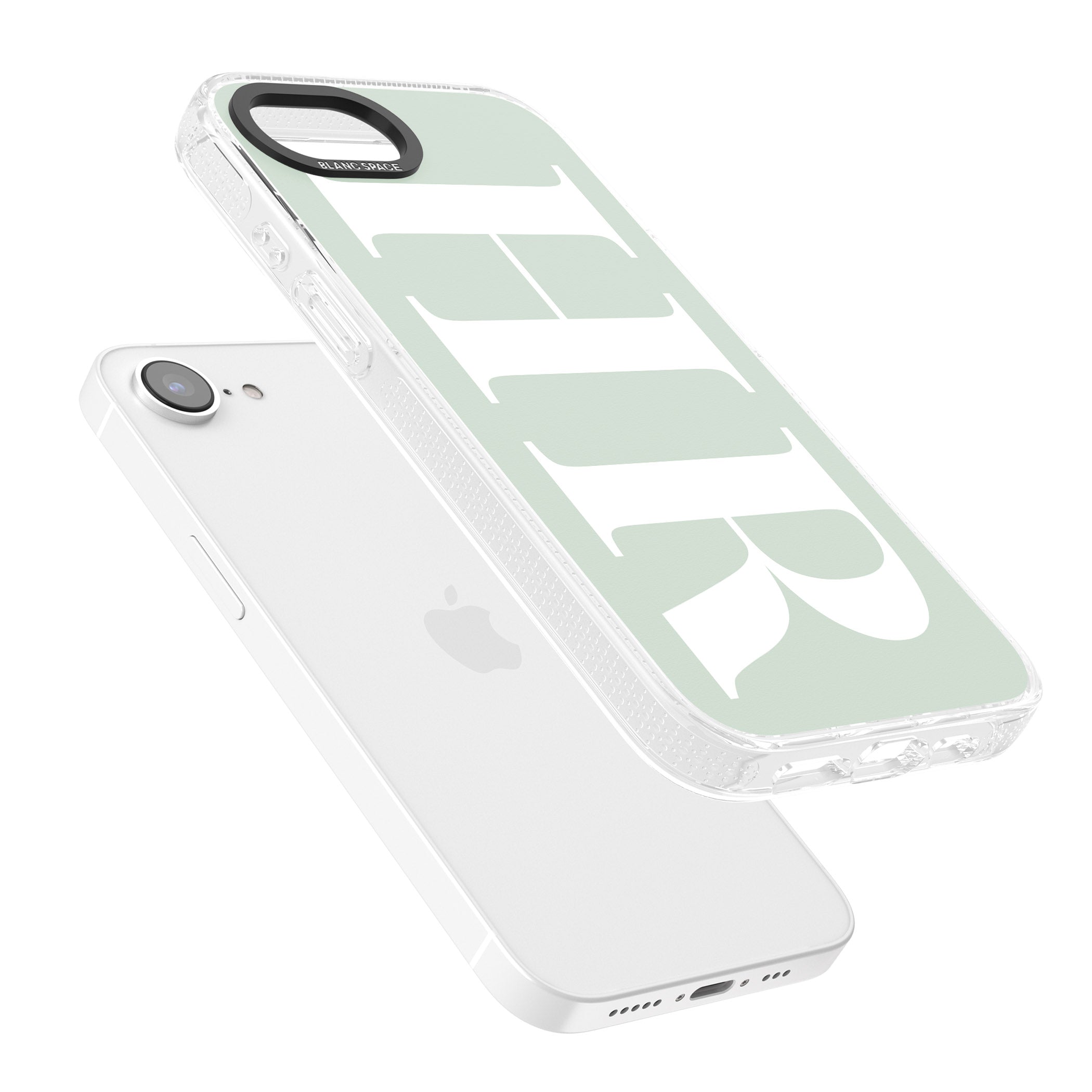 Personalised White & Seafoam Green Personalised iPhone 16e Clear Case Impact Air - Blanc Space