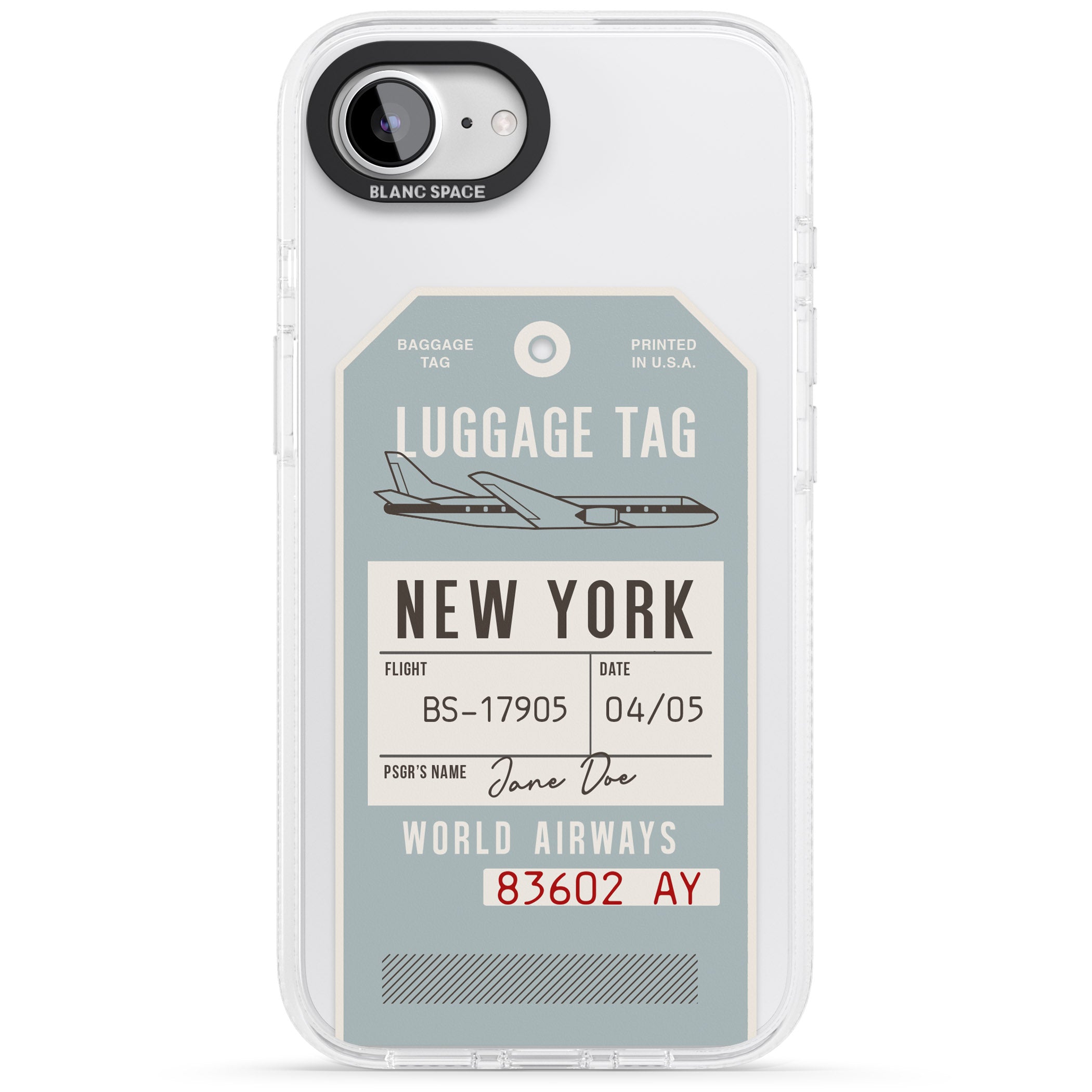 Personalised Vintage USA Luggage Tag iPhone 16e Clear Case Impact Air - Blanc Space