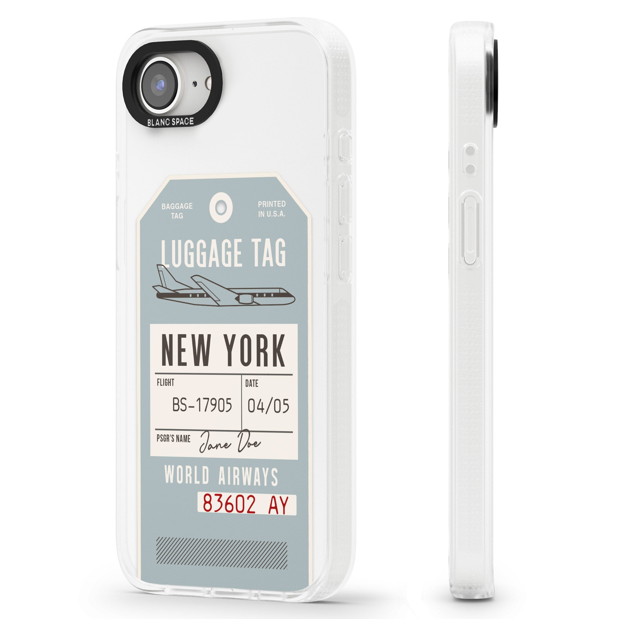 Personalised Vintage USA Luggage Tag iPhone 16e Clear Case Impact Air - Blanc Space