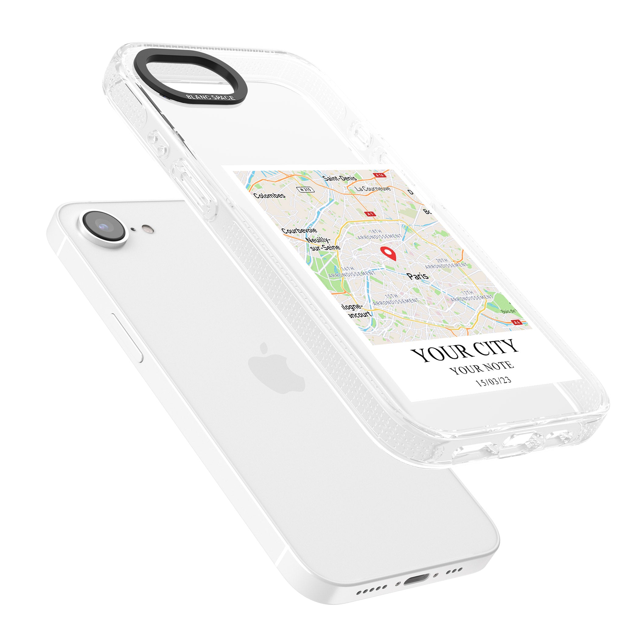 Personalised World Map iPhone 16e Clear Case Impact Air - Blanc Space