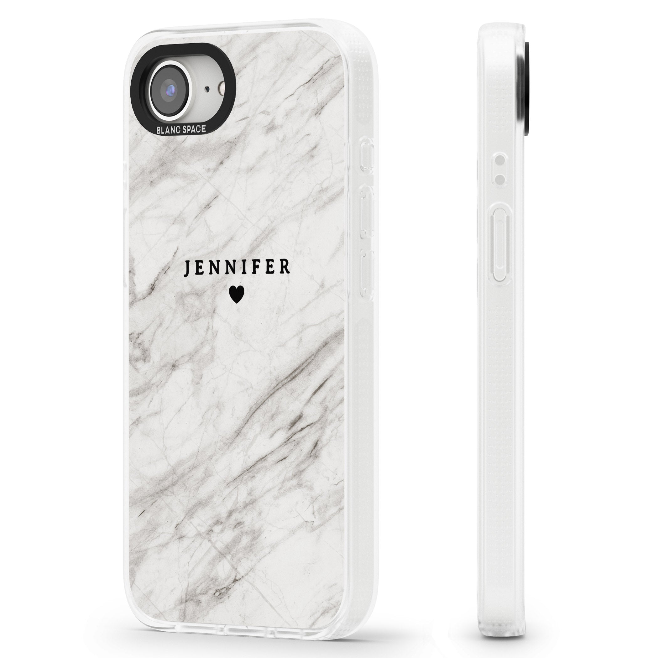 Personalised Light Grey & White Marble Texture iPhone 16e Clear Case Impact Air - Blanc Space