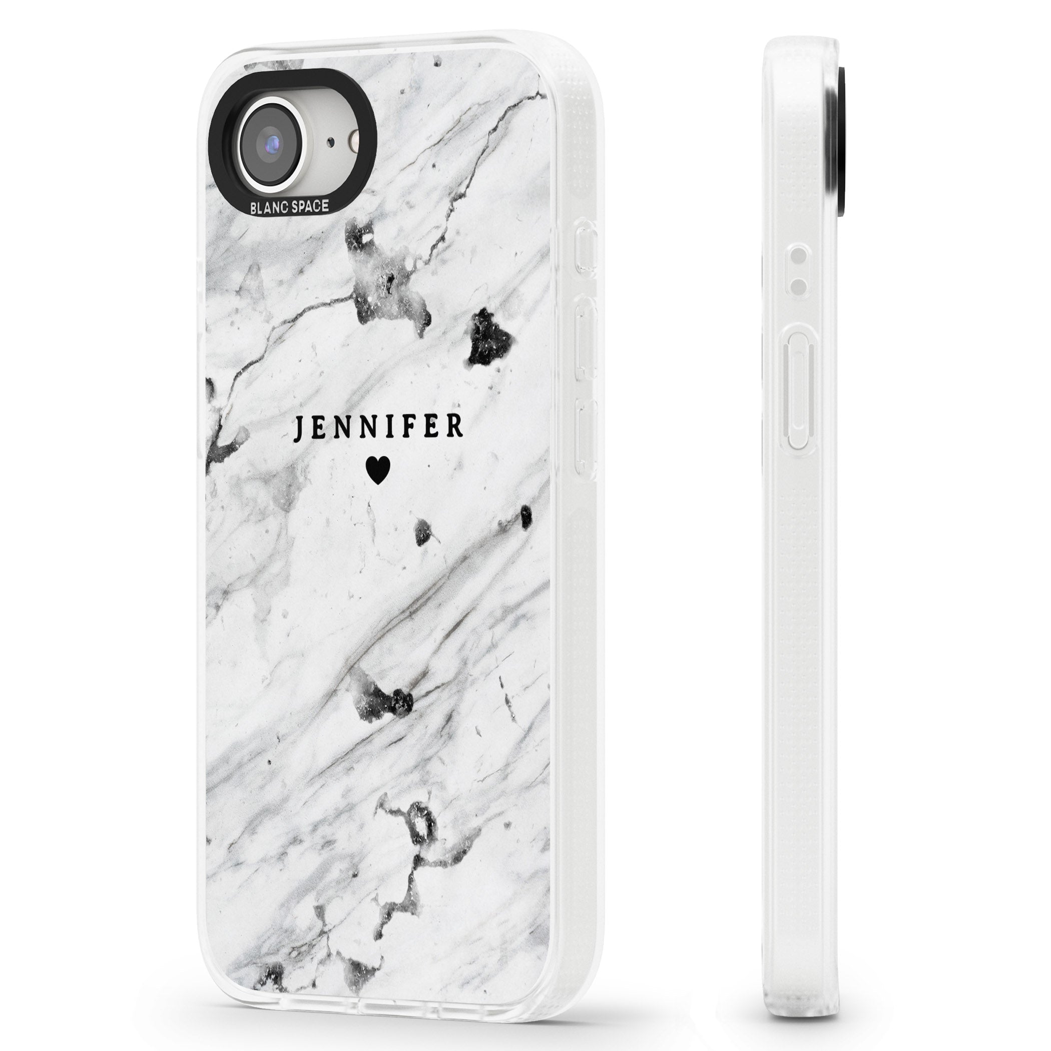 Personalised Black & White Marble Texture iPhone 16e Clear Case Impact Air - Blanc Space