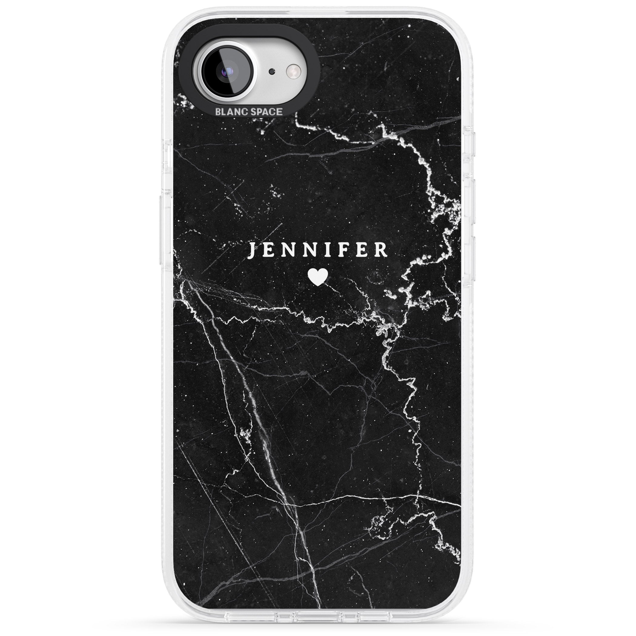 Personalised Black Marble 2 iPhone 16e Clear Case Impact Air - Blanc Space