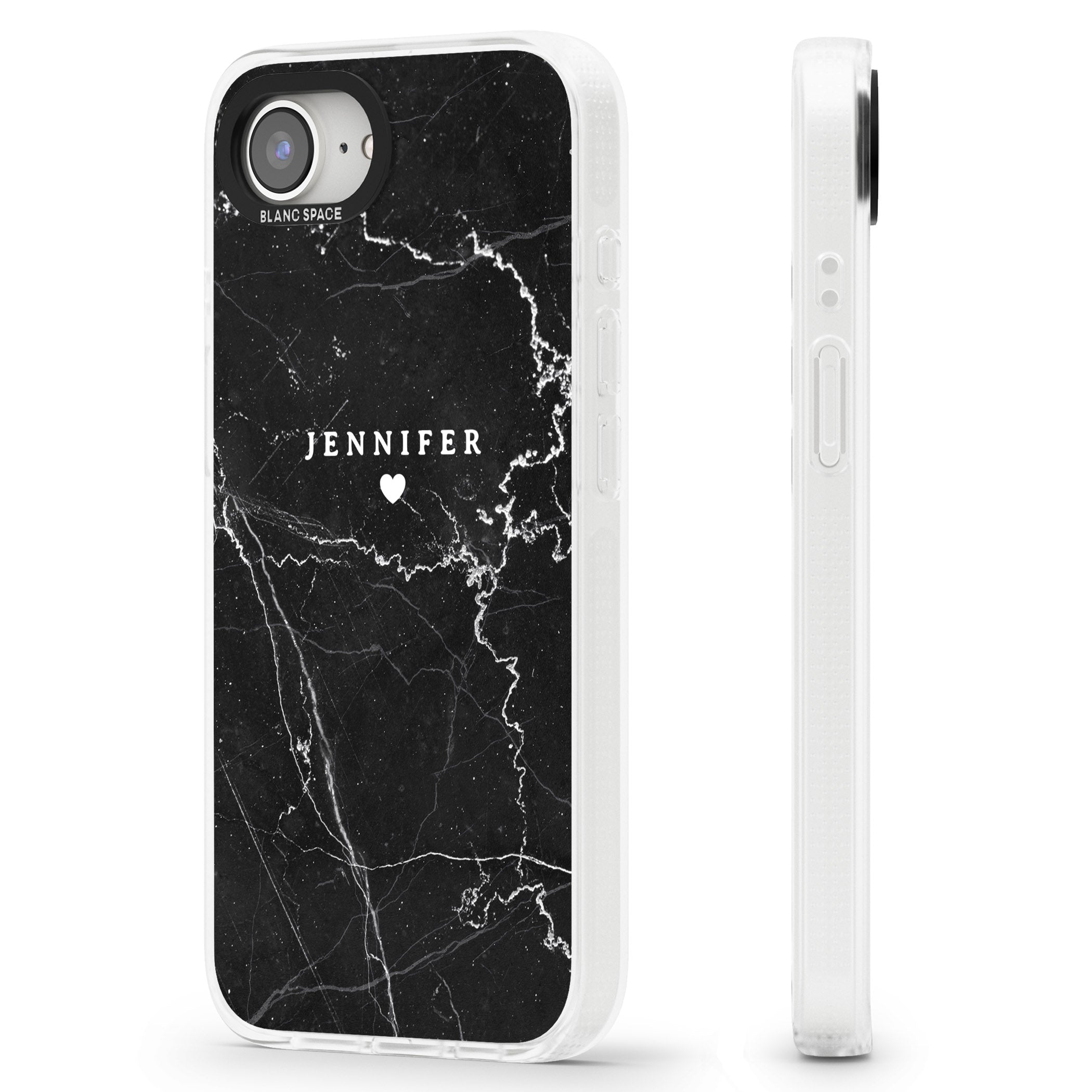 Personalised Black Marble 2 iPhone 16e Clear Case Impact Air - Blanc Space