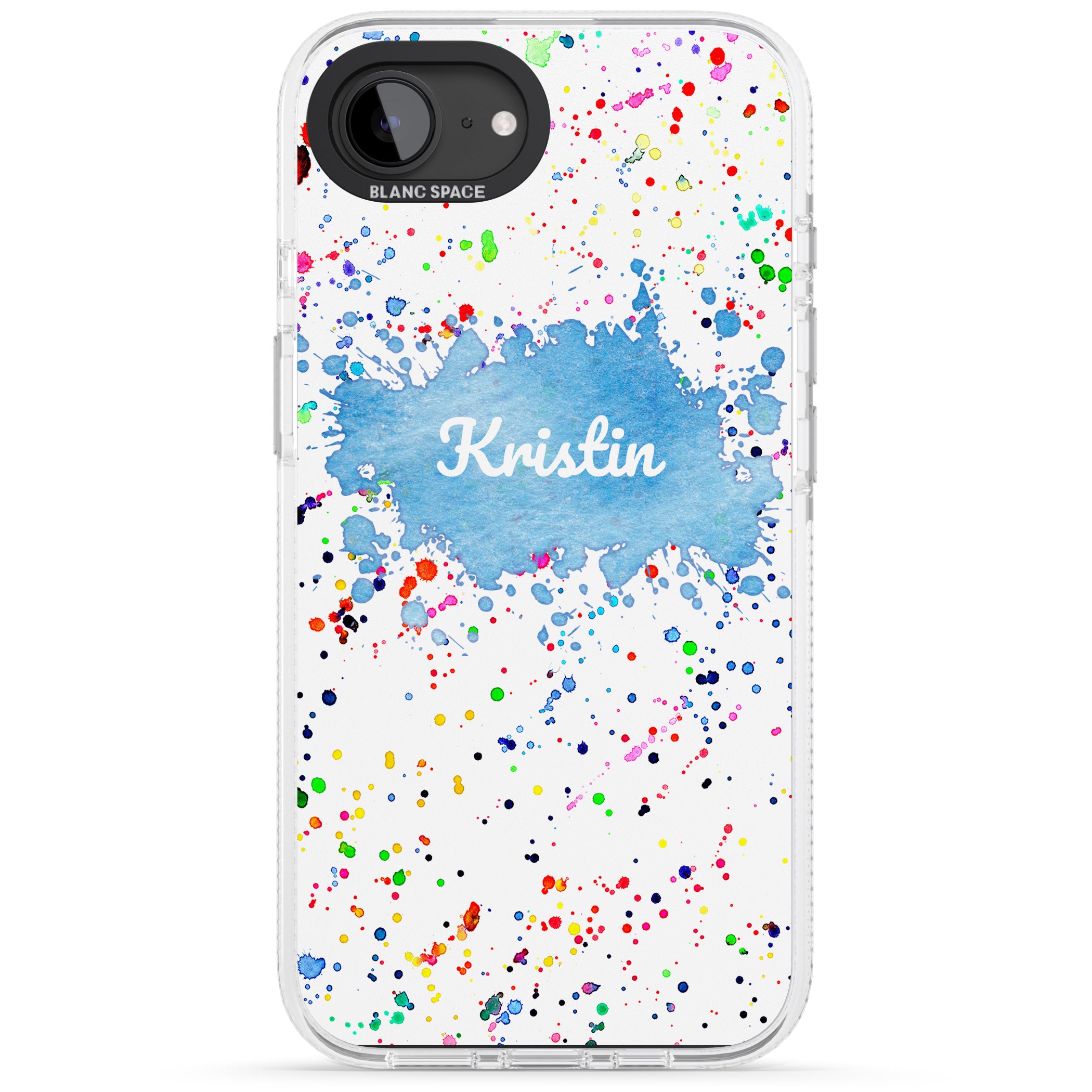 Personalised Rainbow Paint Splatter iPhone 16e Clear Case Impact Air - Blanc Space