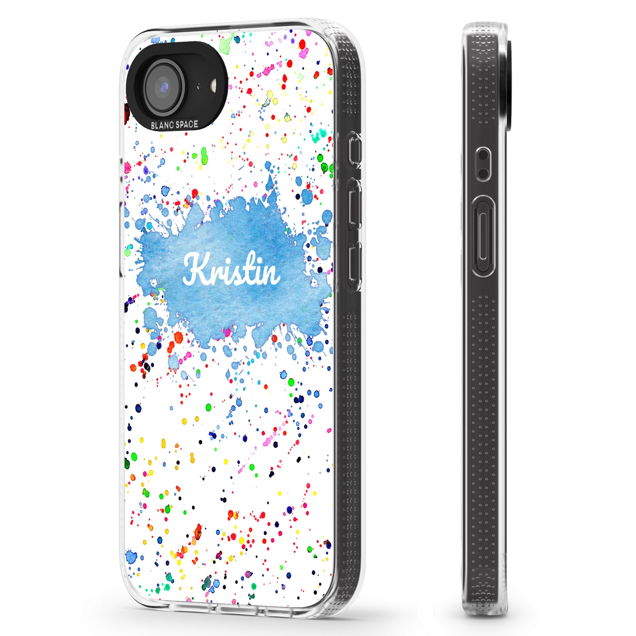 Personalised Rainbow Paint Splatter iPhone 16e Clear Case Impact Air - Blanc Space