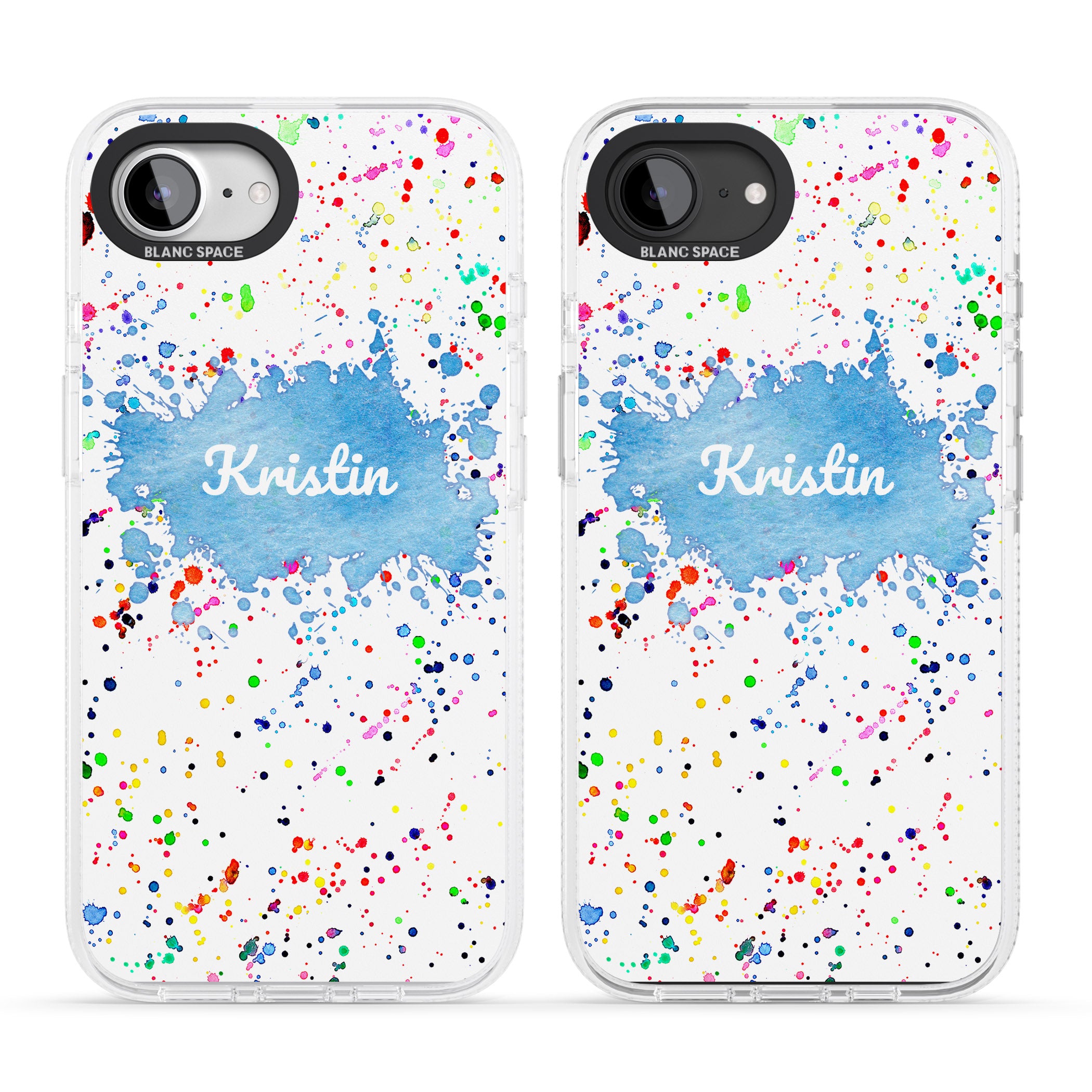 Personalised Rainbow Paint Splatter iPhone 16e Clear Case Impact Air - Blanc Space
