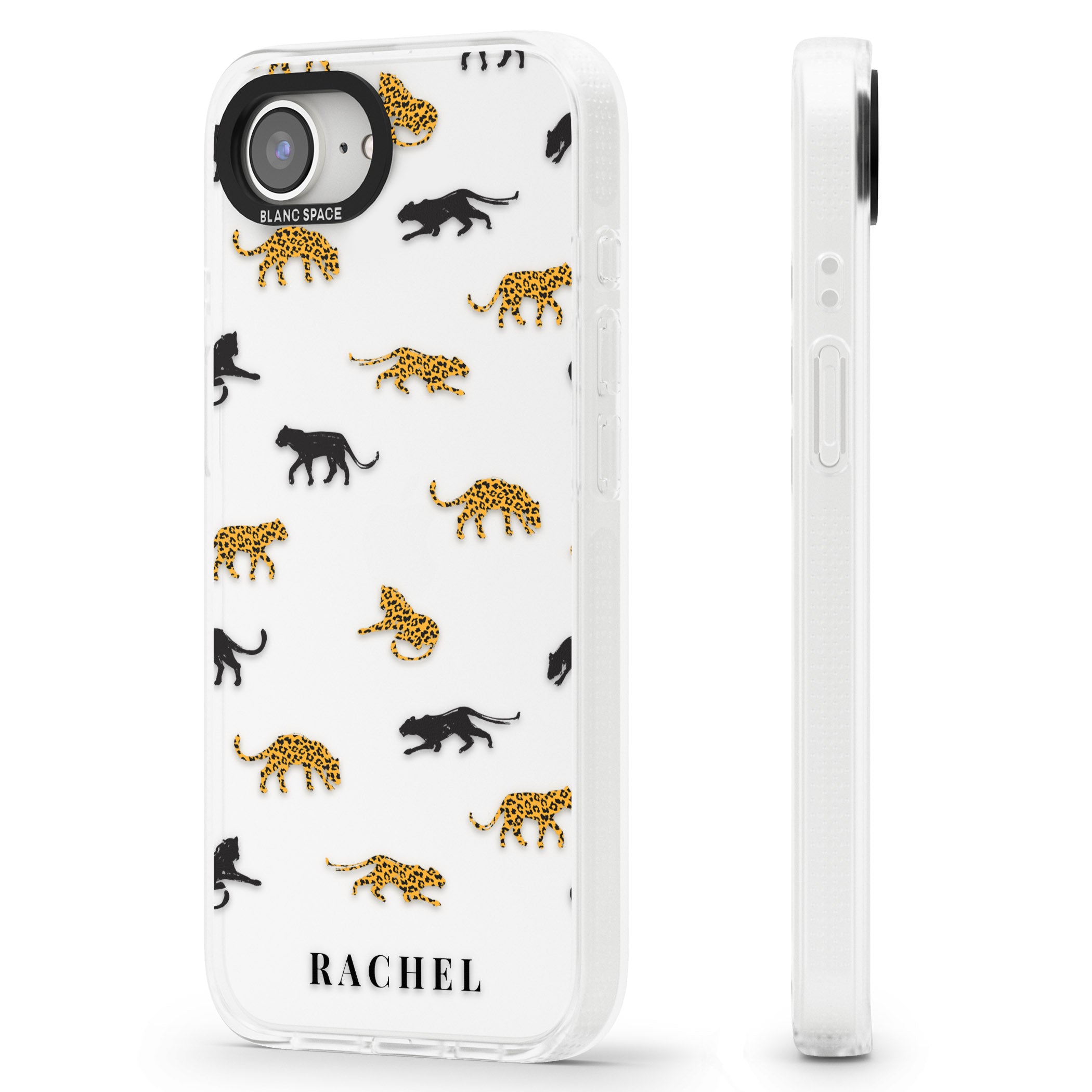 Personalised Jaguar Pattern on Transparent iPhone 16e Clear Case Impact Air - Blanc Space