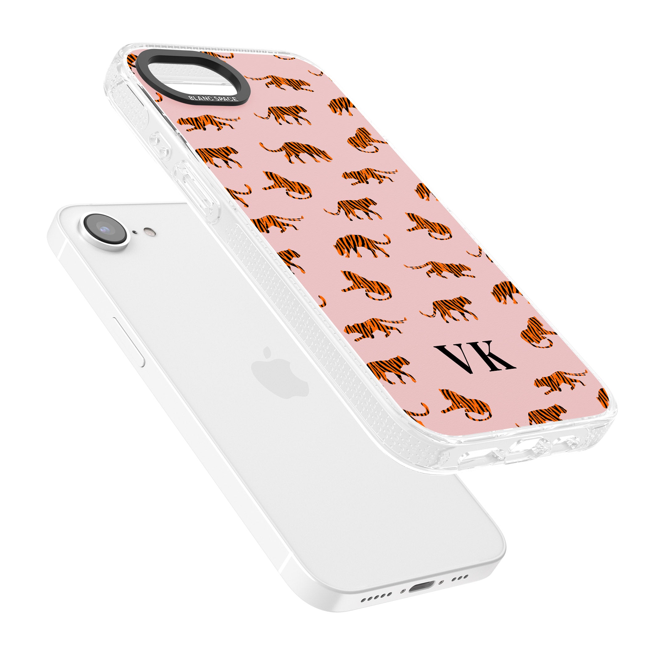 Personalised Safari Tiger Pattern on Pink iPhone 16e Clear Case Impact Air - Blanc Space